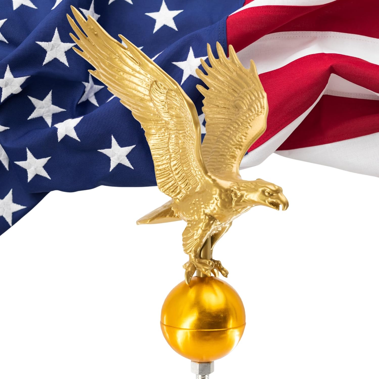 Montague Metal Products Flagpole Topper Gold Eagle - 12" Gold Flag Pole Eagle, Made to Last Unlike Synthetic Imports, Handmade Cast Metal Aluminum Eagle - Multiple Colors Available - No Assembly Required - Made in the USA