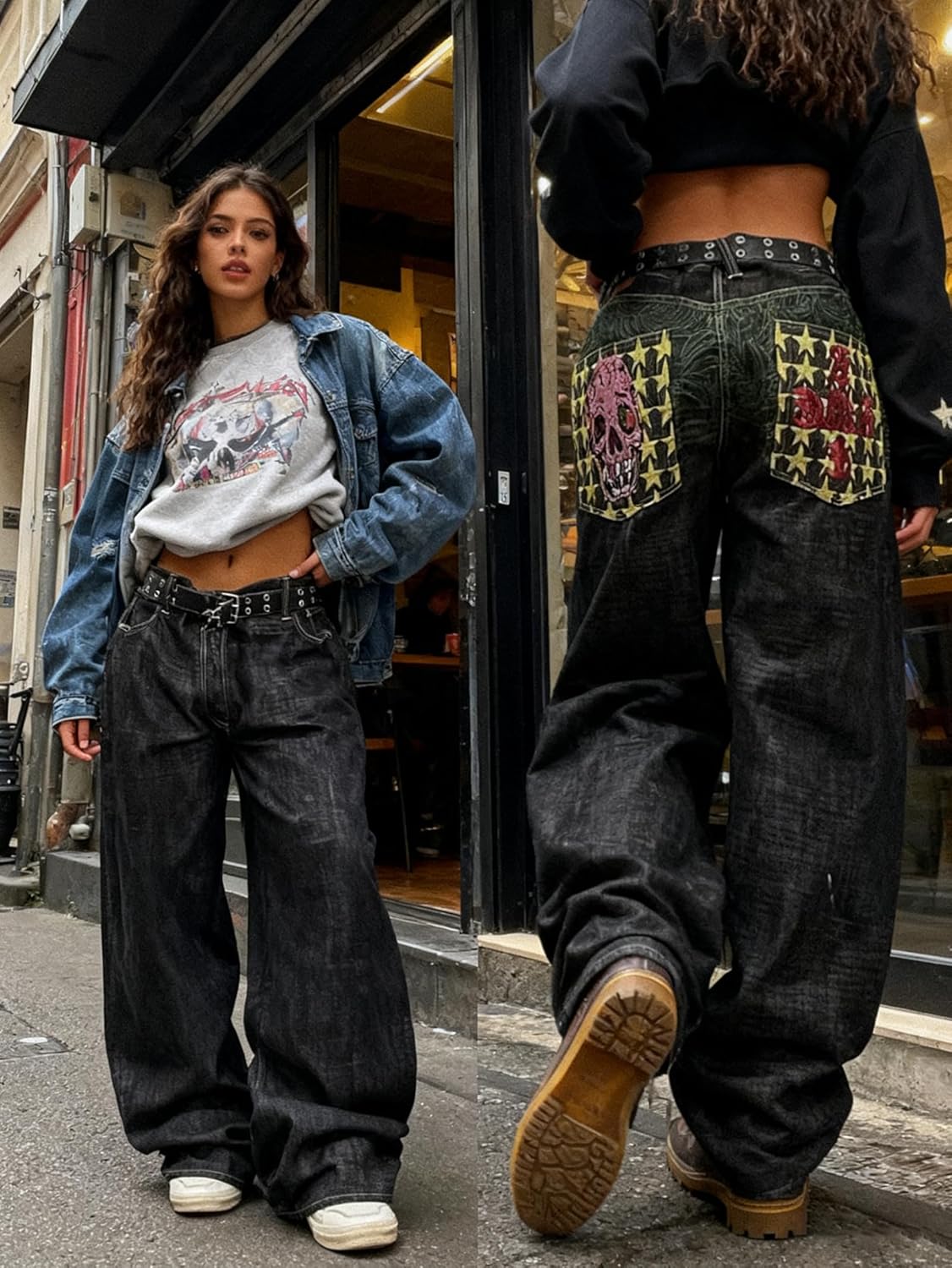 EMMIOL Women Y2K 90S Hip Hop Baggy Jeans Boyfriend Wide Leg Denim Pants Mid-High Rise Loose Streetwear Outfits - Image 5