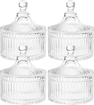 4 Pack 300 ml Glass Candy Jars with Lids, Clear Crystal Sweet Jars