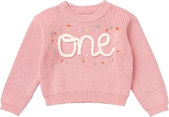 IDOPIP Toddler Baby Girls First Birthday Outfit Boho Embroidery One Sweater Top Knit Pullover Sweatshirt Fall Winter Clothes