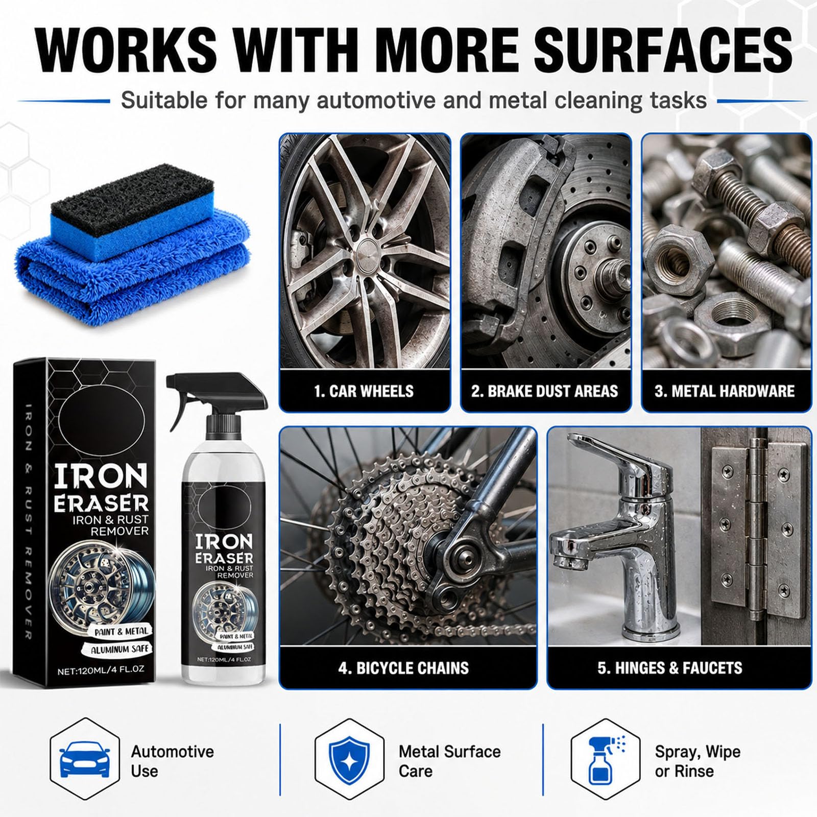 Iron Eraser Iron And Rust Remover for Car Wheels, Paint, Brake Dust, and Metal Surface Cleaning (2Pcs)
