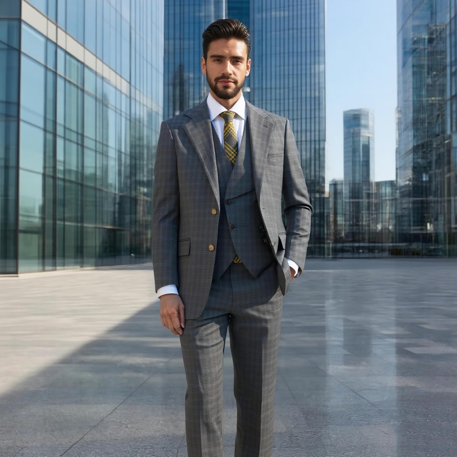 Men's Classic 3-Piece Suit Elegant Blazer Tuxedo Jacket, Vest & Trousers Set for Business, Wedding, Prom - Image 7