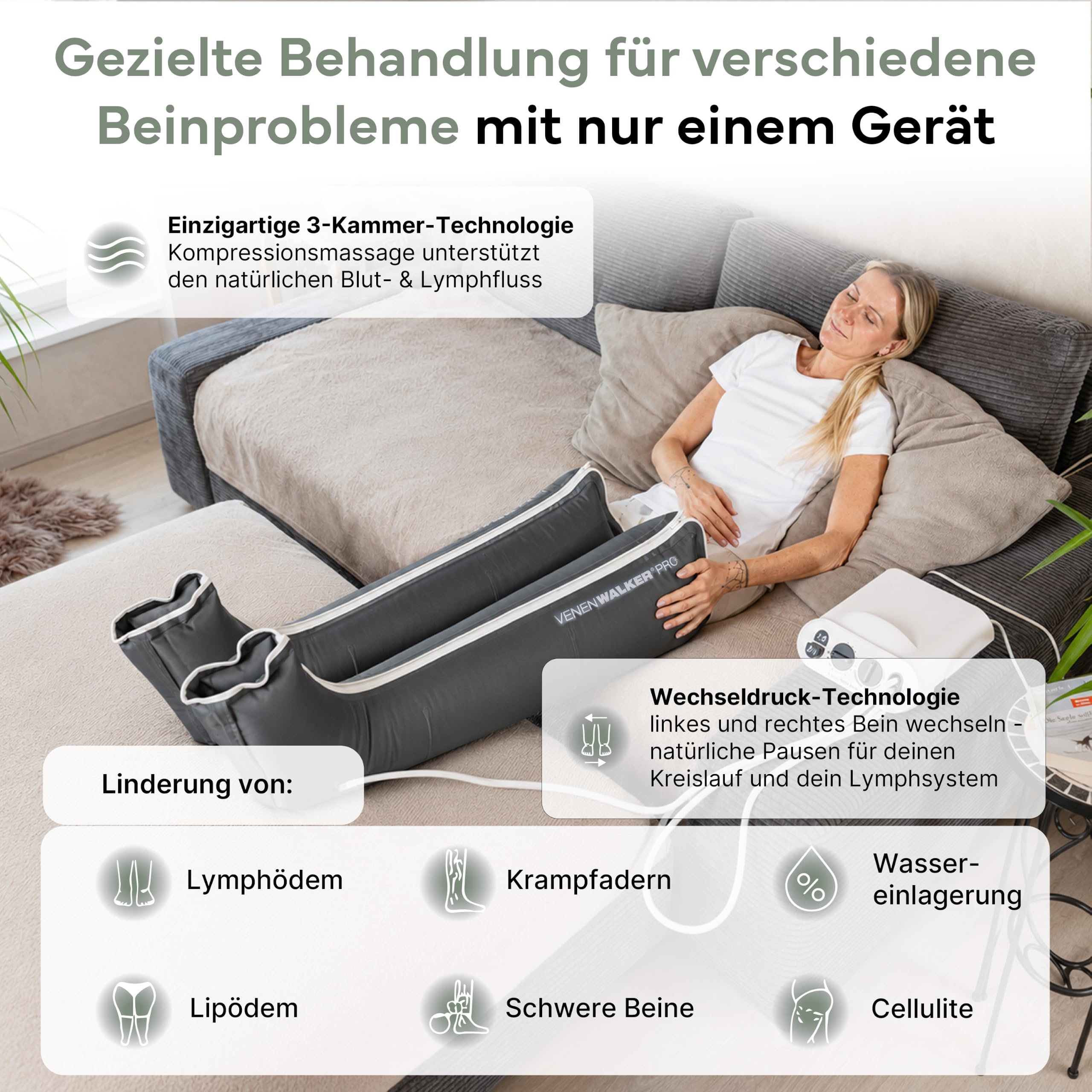 PRO2 Lymphdrainage Gerät Beine - Venen-Therapiegerät & Beinmassagegerät - Zert. Medizinprodukt (TÜV) - Das Original seit 30 Jahren - Lipödem, Lymphödem, Cellulite & schwere Beine