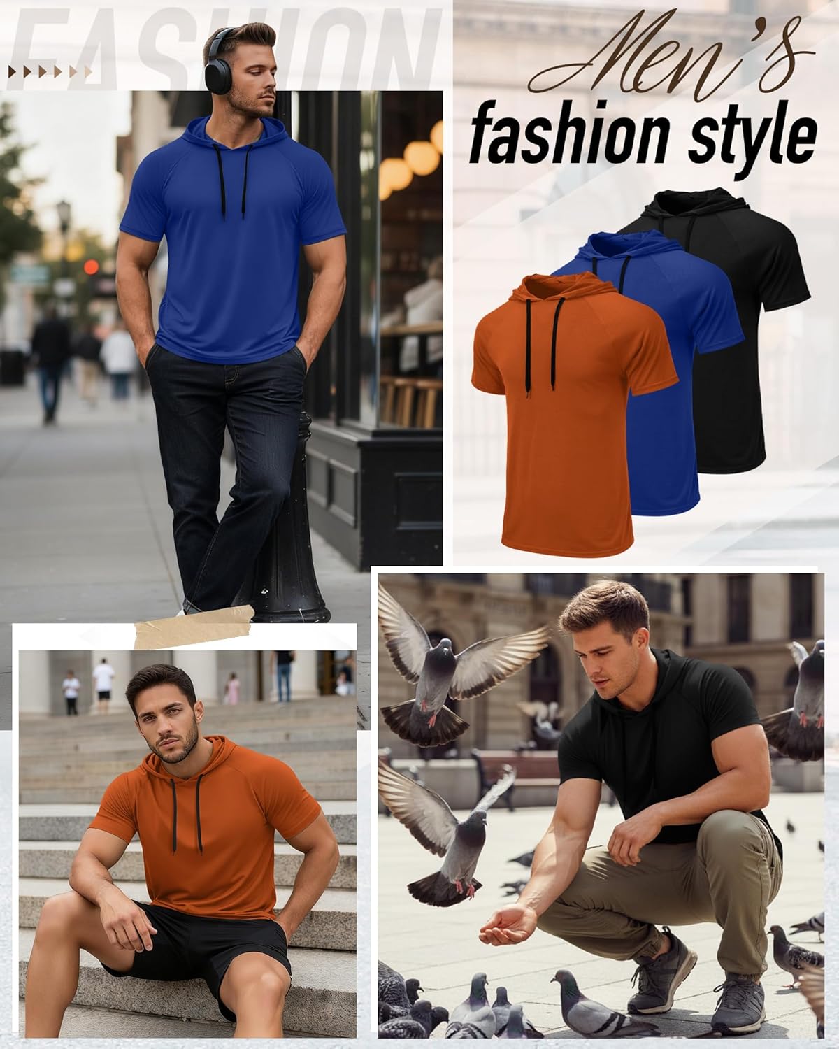 Ficerd 3 Pack Men's Short Sleeve Hoodie Workout Shirts Comfy Running Active Athletic Pullover Sweatshirt - Image 4