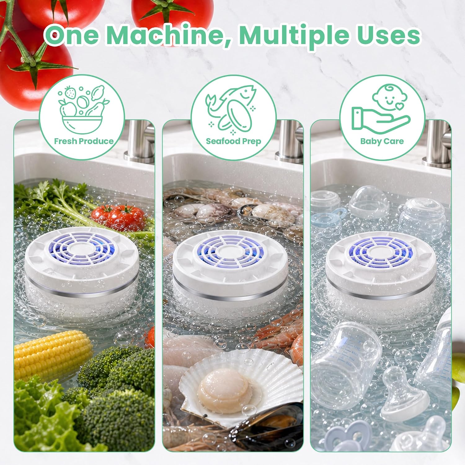 Fruit and Vegetable Washing Machine, Portable Cleaner Device with Advanced Purification Tech for Deep Cleaning Fruits, Vegetables & Seafood - IPX7 Waterproof, USB Rechargeable, Camping & Kitchen