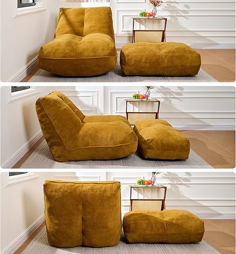 Miniatura 9 de Puf con Otomán, Cómodo Sofá de Puf con Espuma Viscoelástica, Sofá de Puf Perezoso con Reposapiés, Sofá de Puf junto a la Chimenea para Sala de