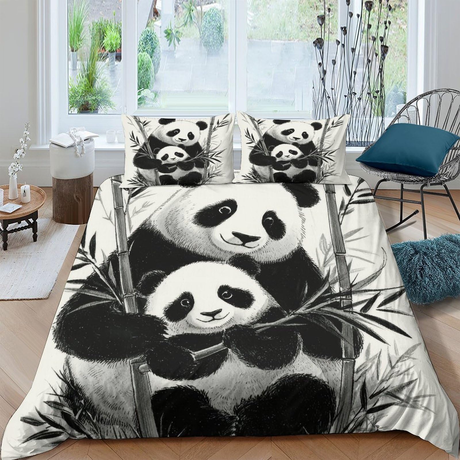 Ctjqhvkz Style-3 3D Printed Panda Bamboo Fitted Sheet Microfiber Soft Non Slip Bed Sheet For Bedroom Guestroom Dorm Decor Single（135X200cm）