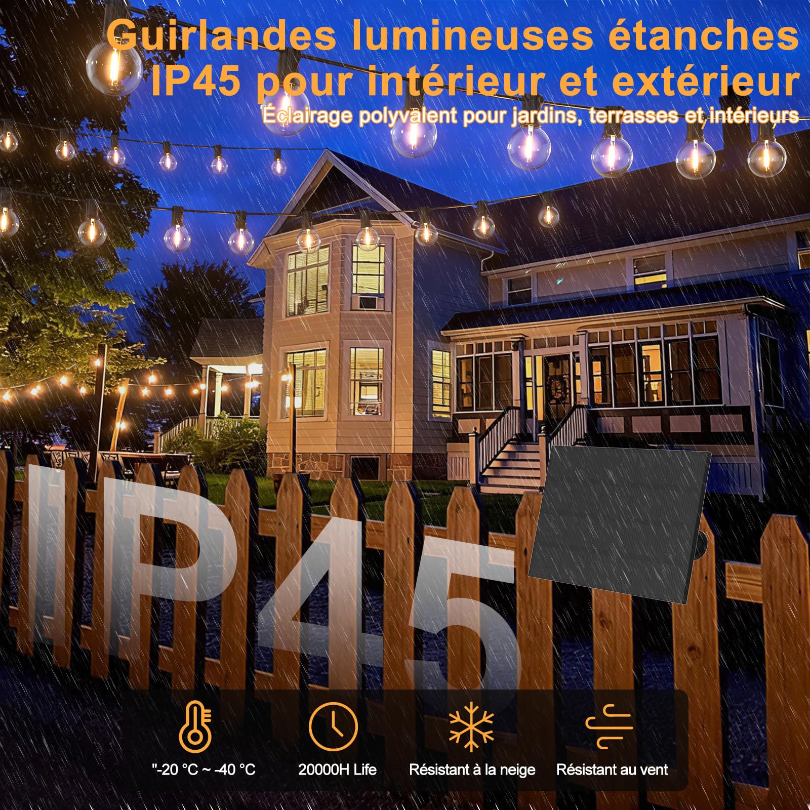 Guirlande Solaire Exterieur, 30M/99ft Guirlande Lumineuse Solaire avec 50+3 G40 Ampoules, 4 Modes Étanche IP45 Guirlande Guinguette Extérieur pour Jardin Terrasse Noël Mariage Fête