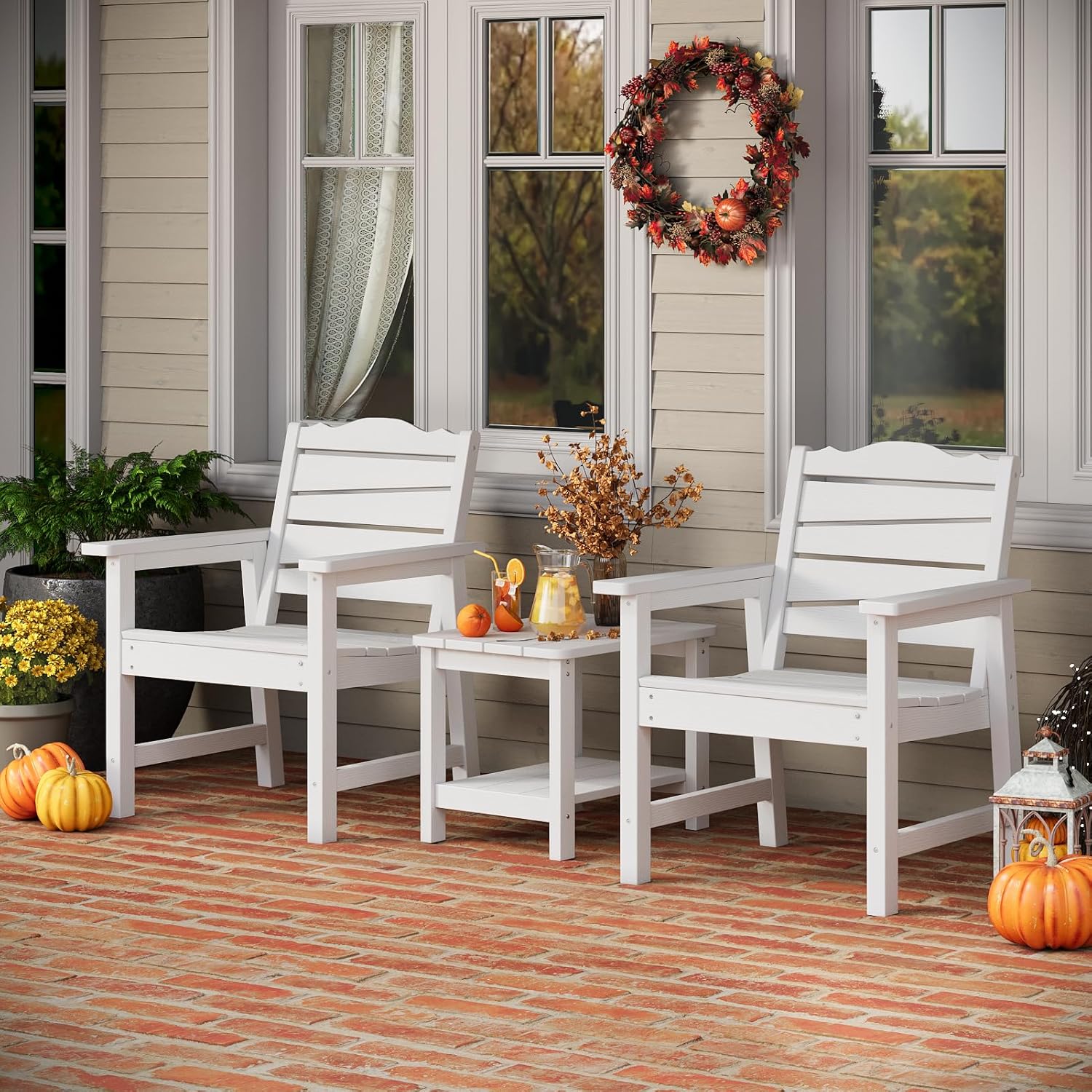 Patio Chairs Set, 3 Pieces Weatherproof HIPS Outdoor Furniture, Patio Chairs Conversation Sets with Side Table for Garden Porch Lawn & Backyard(White)