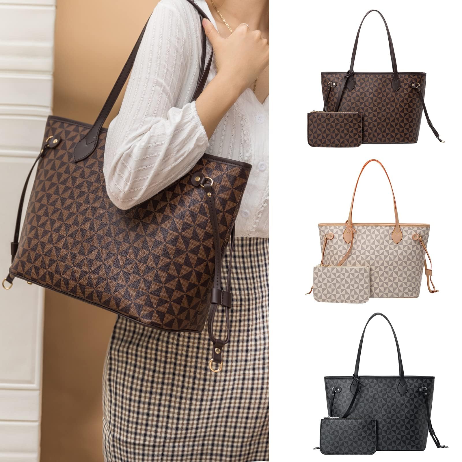 BTYAW Bolsos de mano para mujer, bolsos de moda de diseñador con asa superior, 2 unidades con cartera pequeña