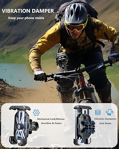 Miniatura 2 de Kewig Soporte de teléfono para motocicleta con amortiguador de vibraciones y bloqueo de seguridad, manillar antirrobo, soporte de teléfono celular