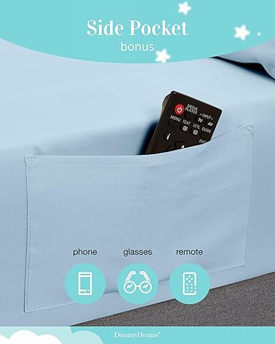 Miniatura 3 de Dreamy Dreams Juego de sábanas de tamaño King, sábanas de microfibra suave de 4 piezas, sábanas de bolsillo profundo de 21 pulgadas con correas en