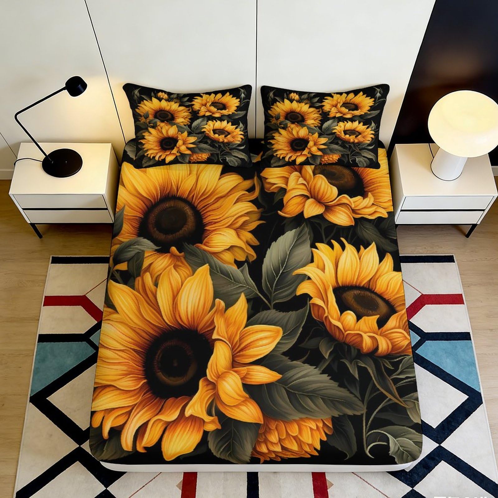Jqzkxnhpbr Style-5 3D Printed Sunflower Fitted Sheet Microfiber Soft Floral Bed Cover For Bedroom Decor Dorm Mattress Protection 90X200x25cm
