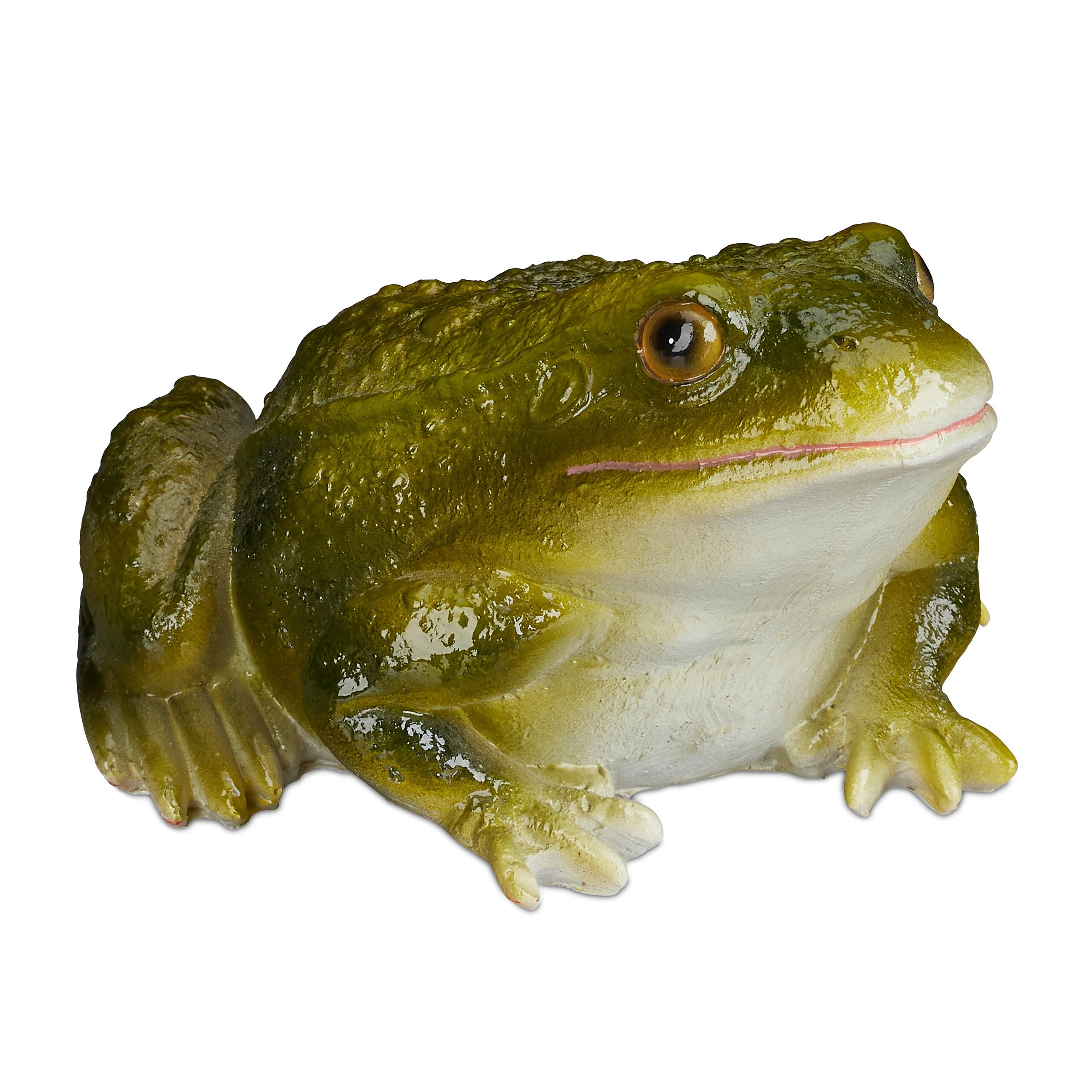 Relaxdays Set of 1 Garden Frog Figurine, Weatherproof, Balcony, Patio, Pond, Poly-resin, Decor Toad Ornament, Green