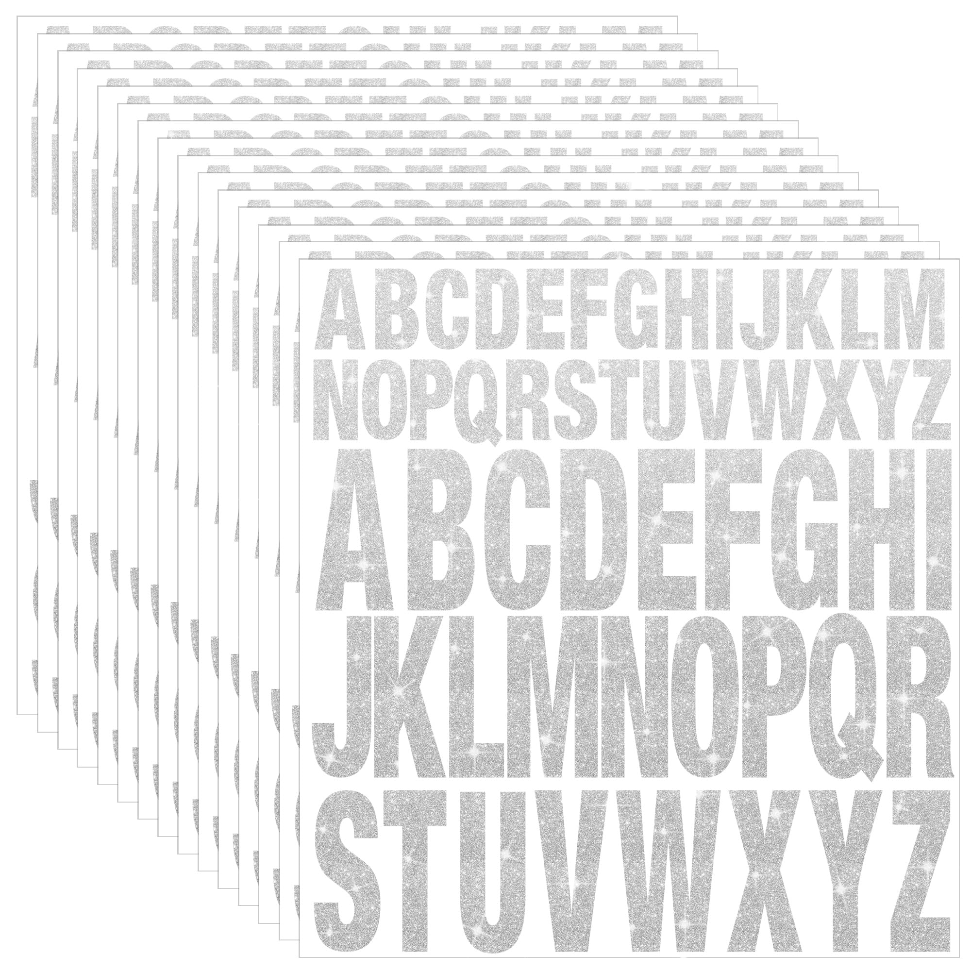 15 Sheets Silver Letter Stickers 780 Pcs Glitter Capital Letters Large Self-Adhesive Vinyl Alphabet Stickers Stick on Letters for Mailbox Water