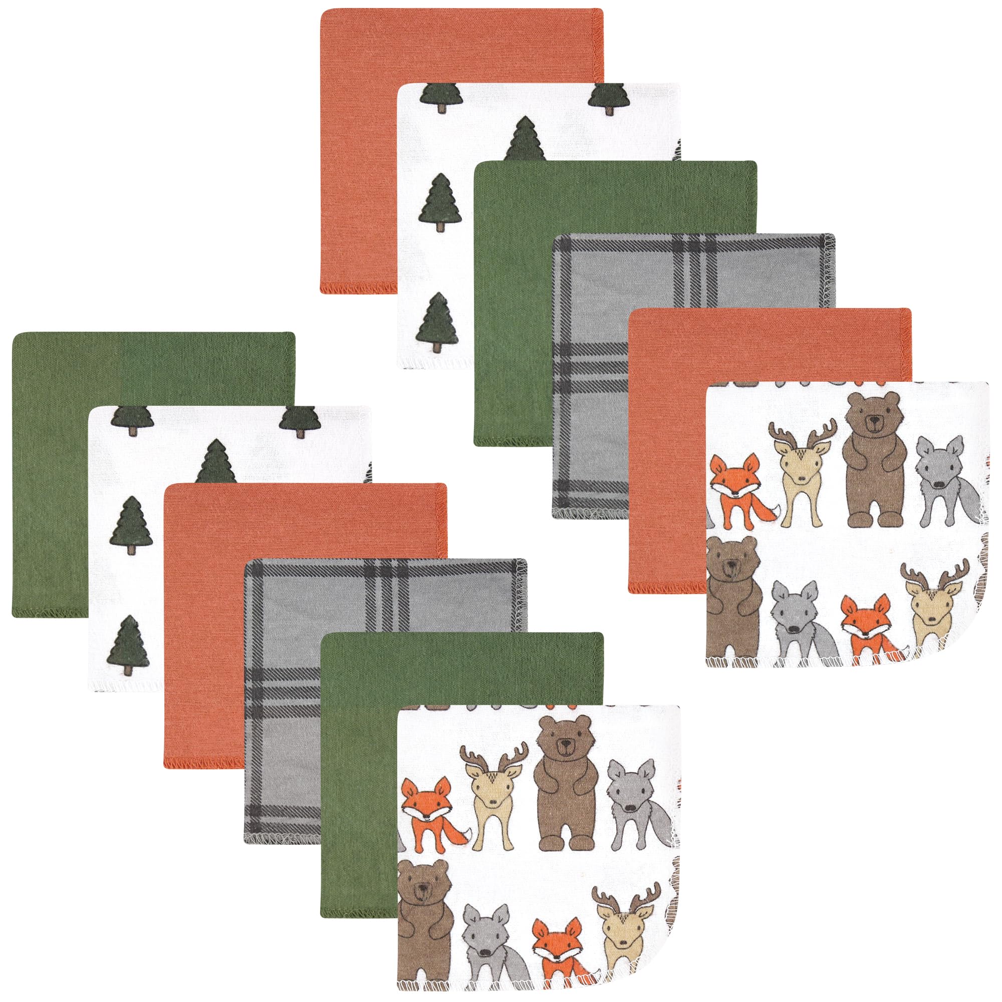 Hudson Baby Unisex Baby Flannel Cotton Poly Washcloths, Wild Forest 12-Pack, One Size