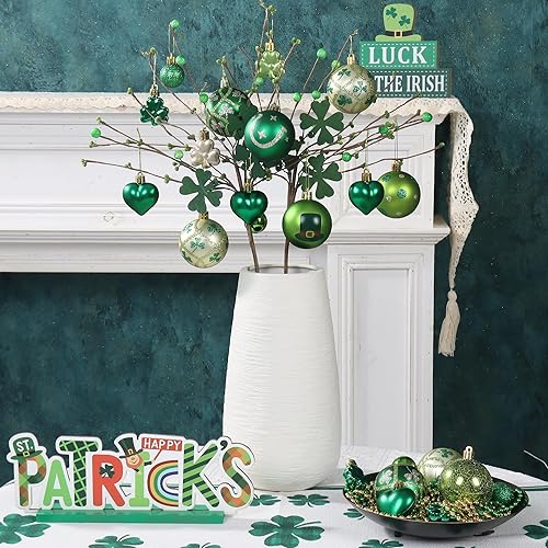 Miniatura 4 de Adornos de trébol del día de San Patricio para árbol, 40 piezas de decoración de trébol verde de la suerte para decoración de festivales irlandeses