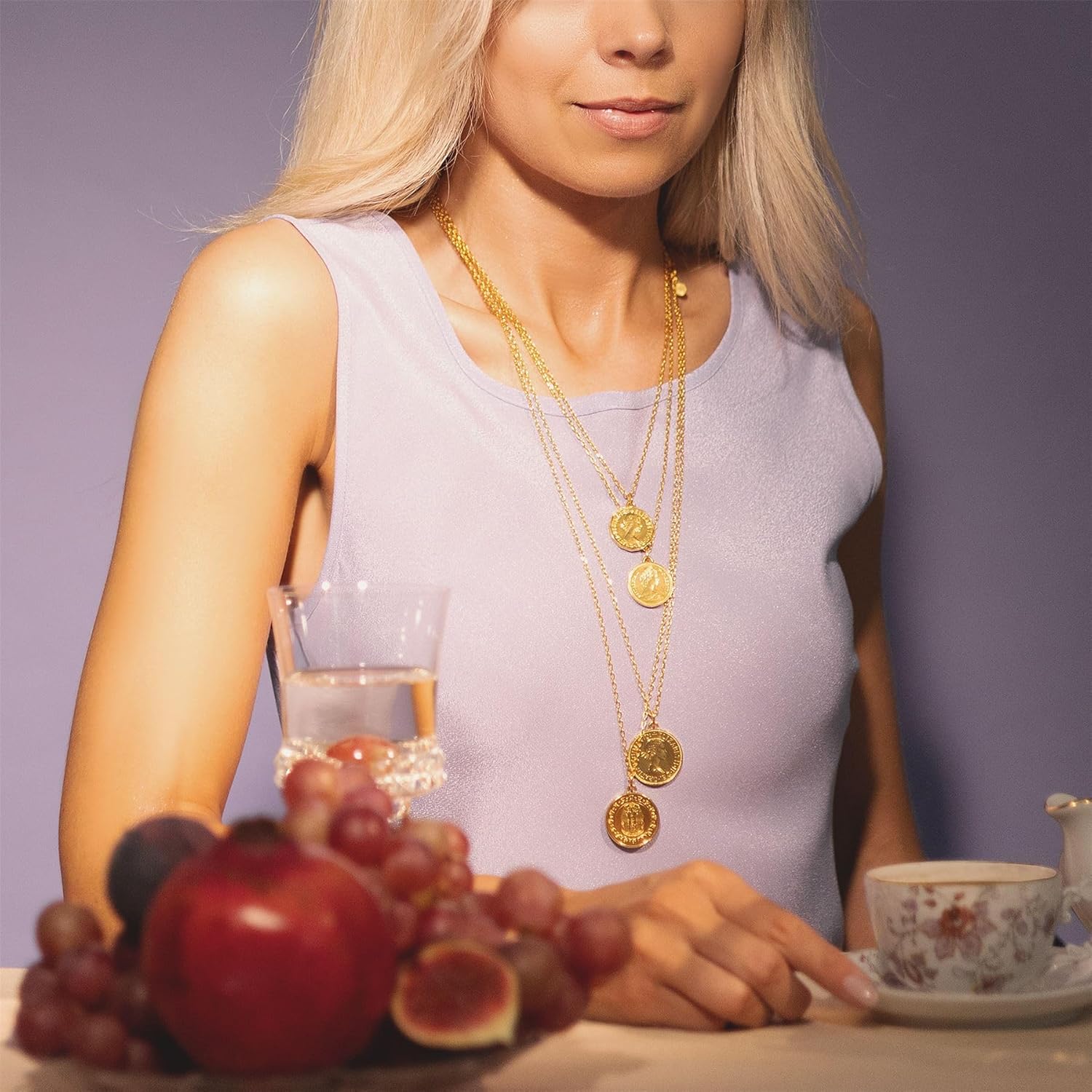 HOBBY OF KINGS Coin Necklace - Vintage Medallion Pendant in 18K Gold Plated Finish - British, Italian, Greek, U.S., French & Spanish Coins - Elegant Gift Jewelry