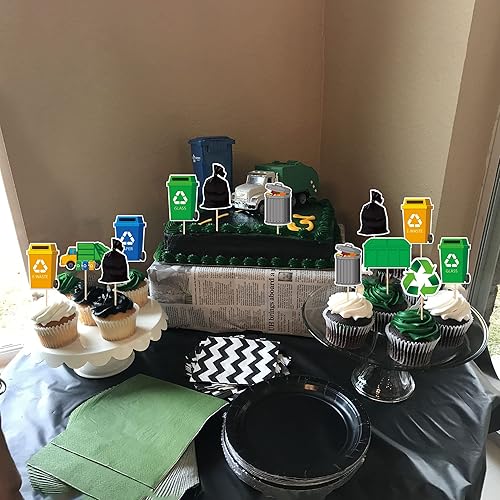 Miniatura 7 de 40 piezas de cubos de basura para cupcakes de doble cara para camión de basura para gestión de residuos de basura, tema de reciclaje, baby shower,