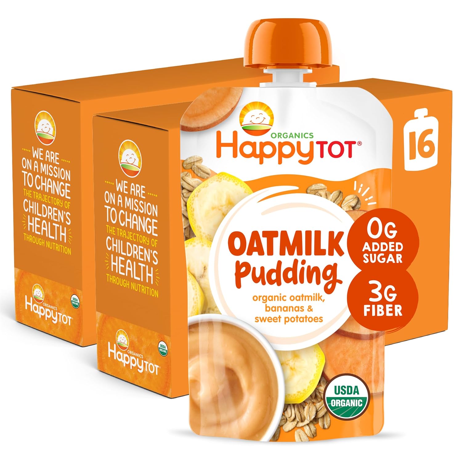 Happy Tot Organics Oatmilk Pudding, Dairy-Free, Stage 4 Toddler Snack, Oatmilk, Bananas & Sweet Potatoes, 4 Ounce Pouch, Pack of 16 Bananas & Sweet Potatoes 4 Ounce (Pack of 16)