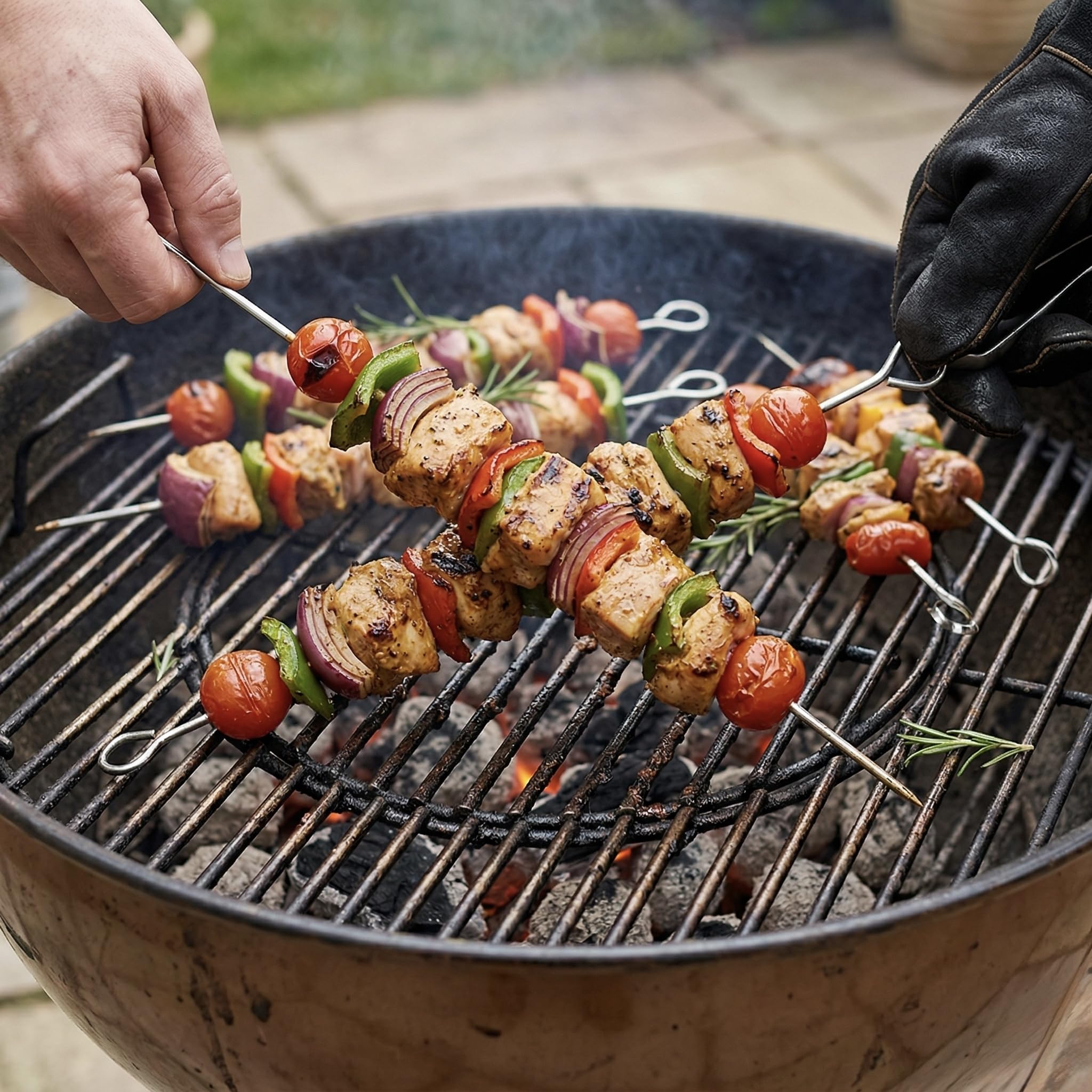 OCEANO Set Barbecue Professionale 11 Pezzi (10 Utensili + Custodia) Kit BBQ in Acciaio Inox con Manici Legno Accessori Griglia Giardino Campeggio Include Spatola Pinza Forchettone Coltello 6 Spiedini