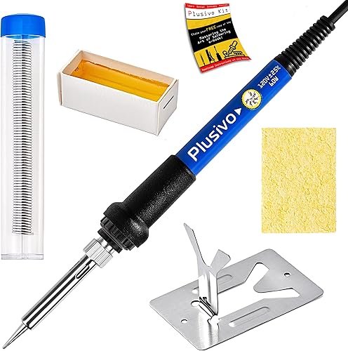 Miniatura 10 de Kit de soldador - Soldador de 60 W Temperatura ajustable, alambre de soldadura, pinzas, mini soporte, puntas de soldador, bomba de desoldadura,