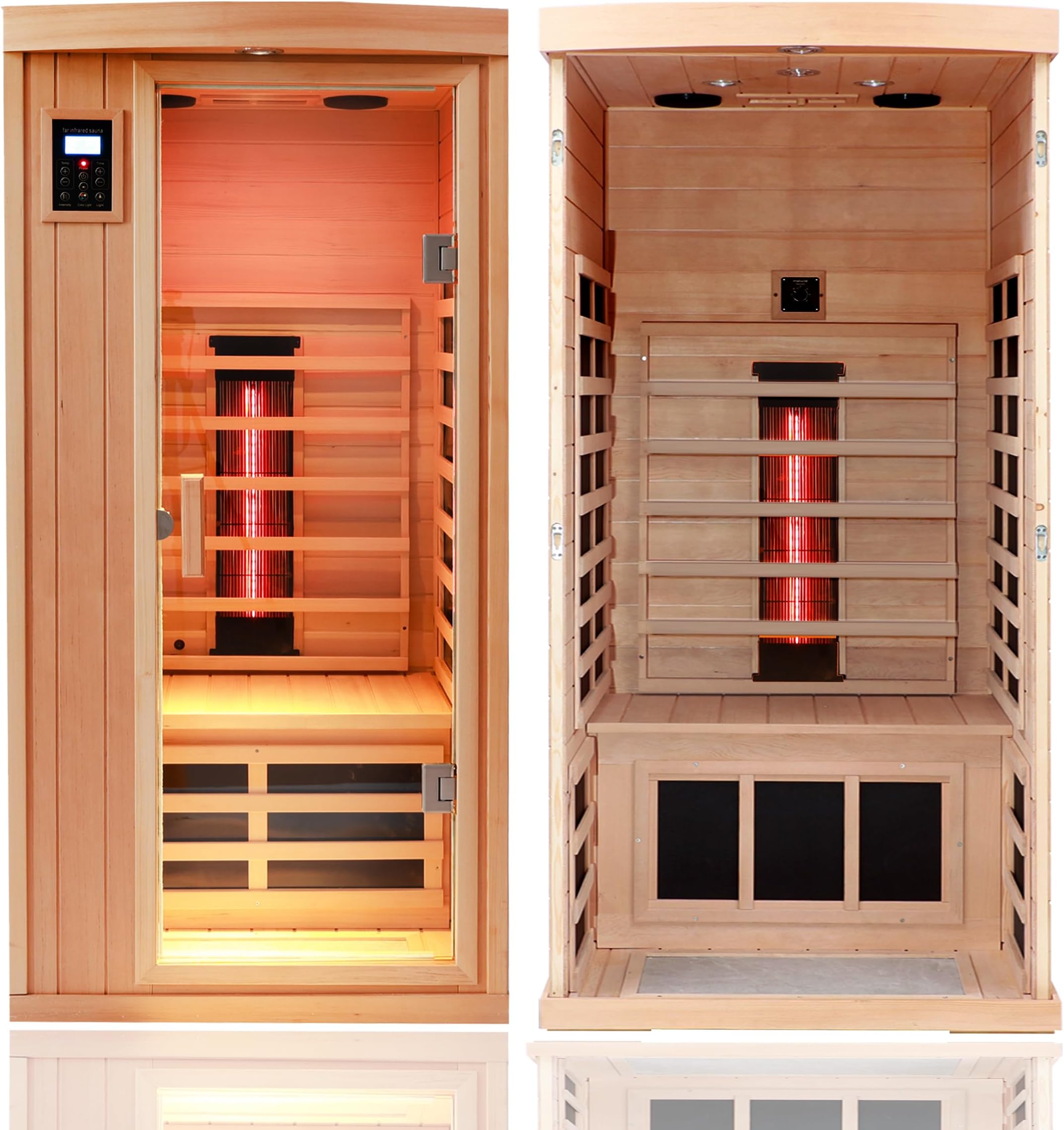 Ceramic Infrared Sauna 1 Person Far Infrared Sauna Hemlock Saunas Room for Home 2 in 1 Indoor Sauna with Low EMF Heaters + Ceramic Heating Cubes-Chromotherapy-Bluetooth Speaker