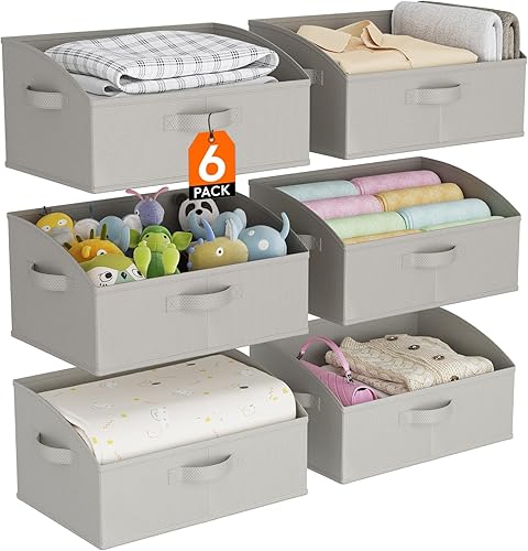 Miniatura 14 de Lifewit Contenedores de almacenamiento trapezoidales para armario, 6 paquetes de cestas organizadoras de armario no tejidas con asas, cajas Gris