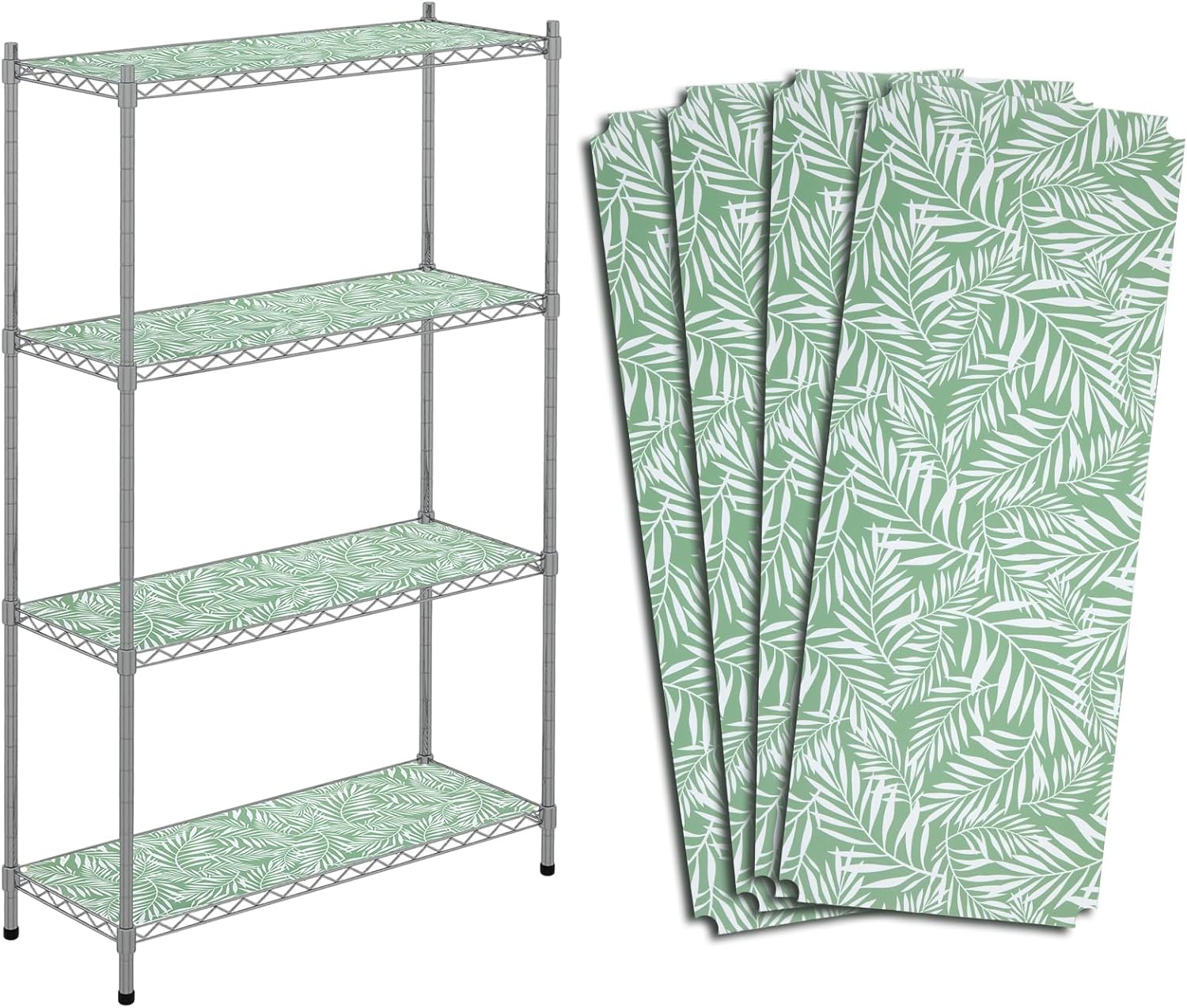 4 Pack 14 x 36 Decorative Wire Shelf Liner Heavy Duty Plastic Rack Liners for Wire Shelving Green Leaf Waterproof Plastic Shelf Mats Cover for Shelves, Kitchen Cabinets & Pantry Organizing