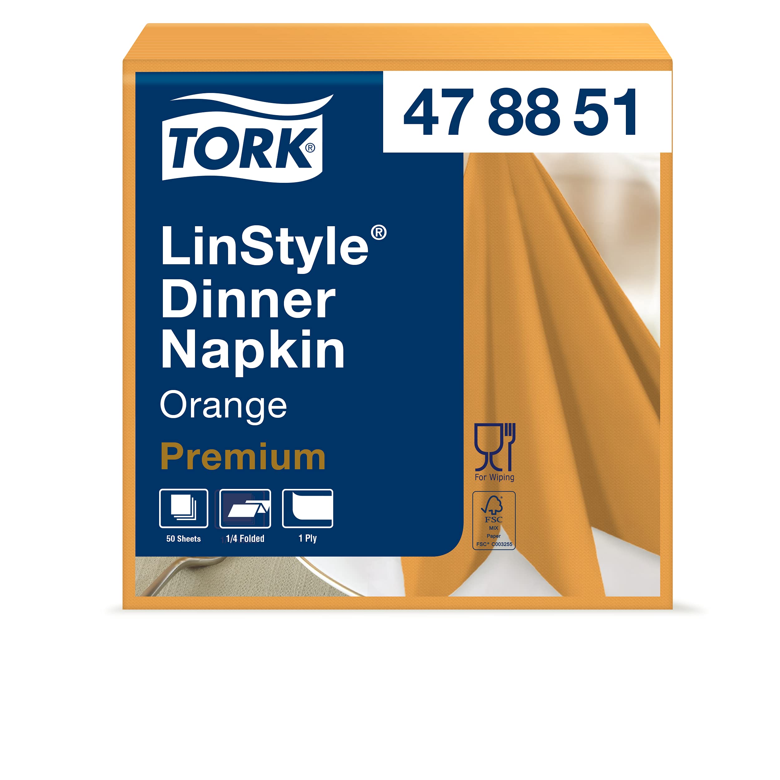 Tork 478851 Serviettes Dinner Premium Linstyle couleur orange / 1 pli - 39cm x 39cm - 12 x 50 serviettes