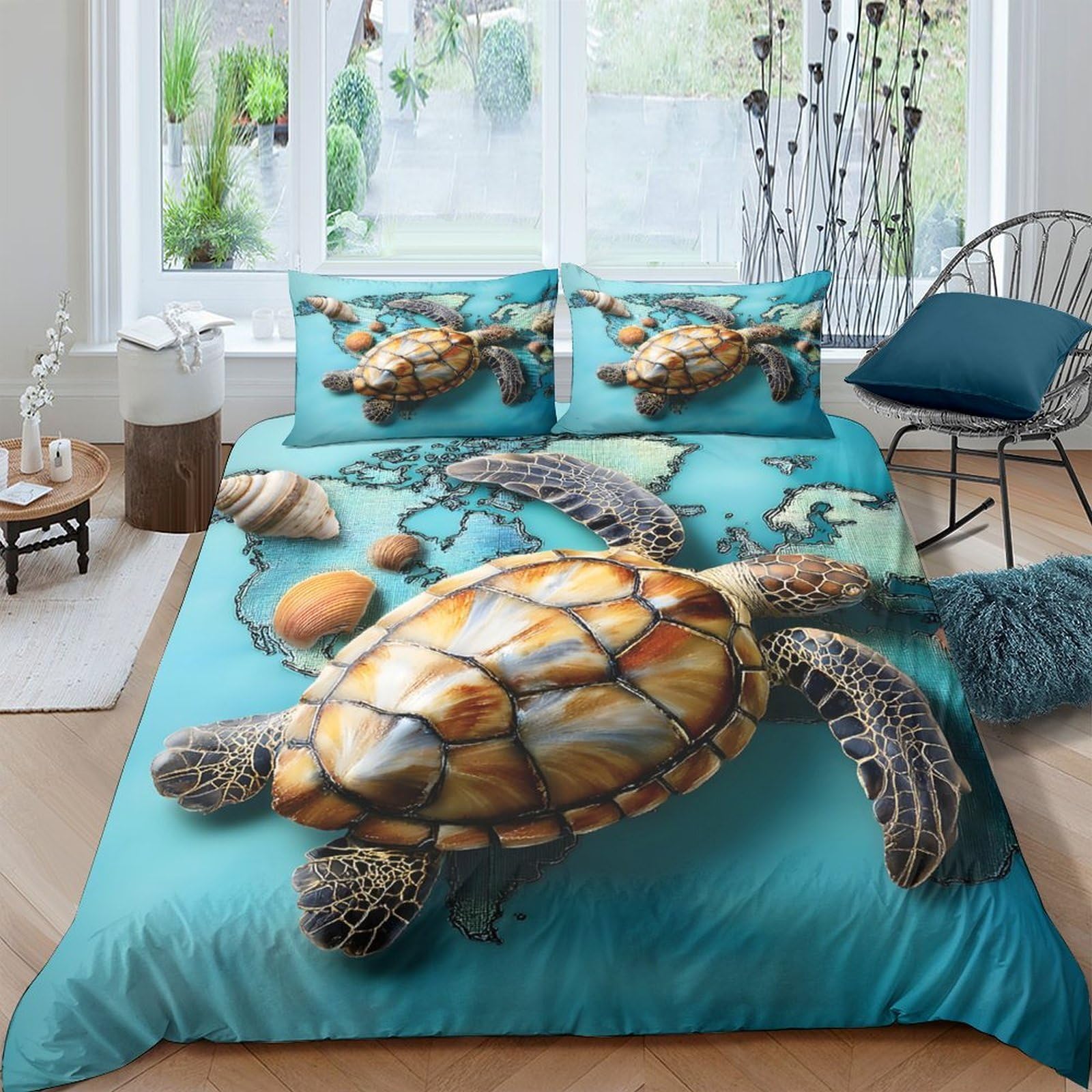 Ctjqhvkz Style-5 3D Printed Sea Turtle Ocean Fitted Sheet Microfiber Anti-Slip Mattress Cover For Bedroom Guest Room Dustproof Decor Single（135X200cm）