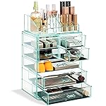 Sorbus Acrylic Makeup Organizer Set, 7-Drawer Vanity & Countertop Cosmetic Storage with Small & Wide Compartments, Teal Thrill Makeup Storage for Brushes, Jewelry - Holiday Gift for Women & Teens