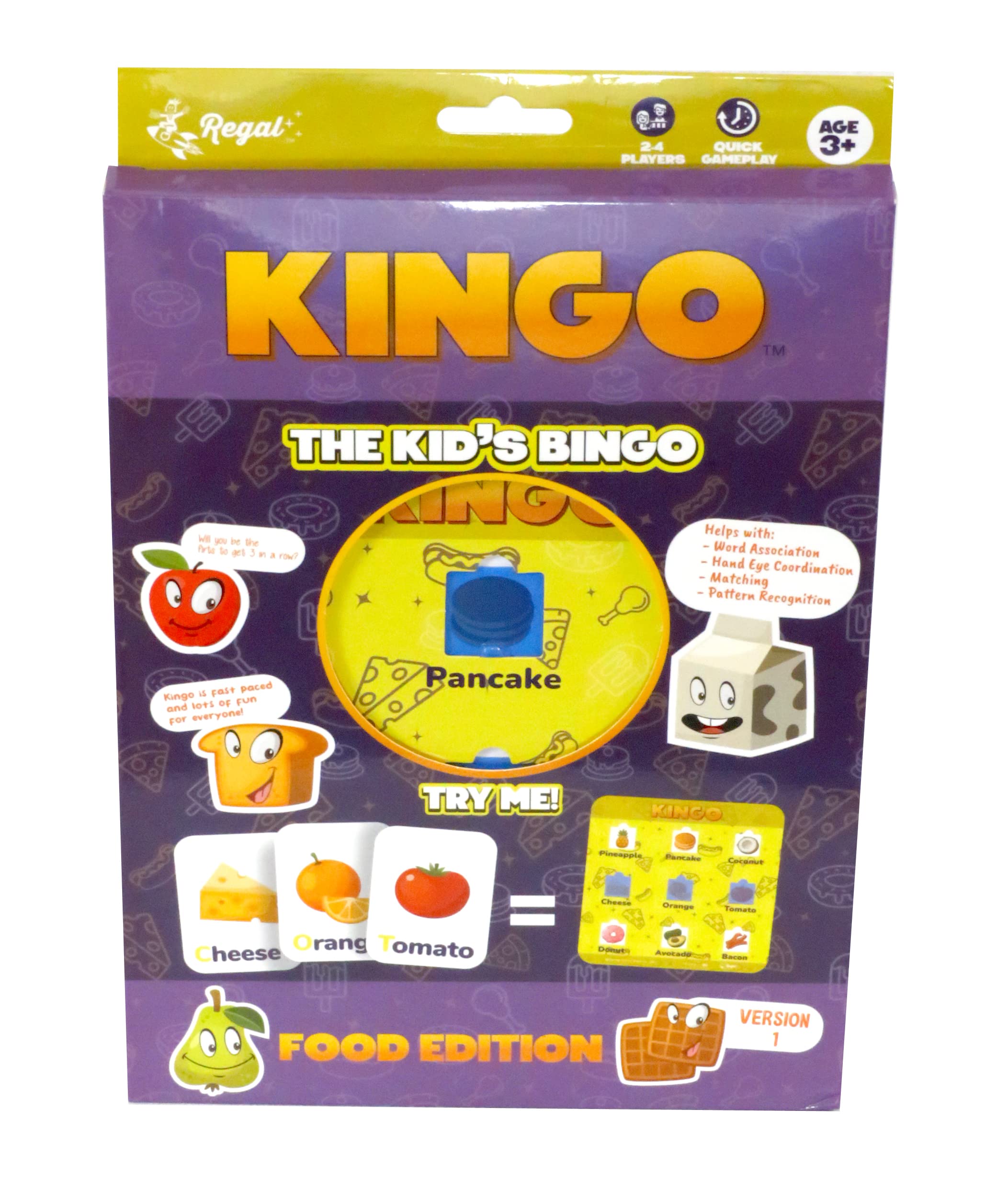 Regal GamesKingo - Kids’ Bingo Set - Includes 4 Boards, 24 Calling Cards - Creative Learning, Mental Development - Food - Ideal for 2-4 Players, Ages 3+