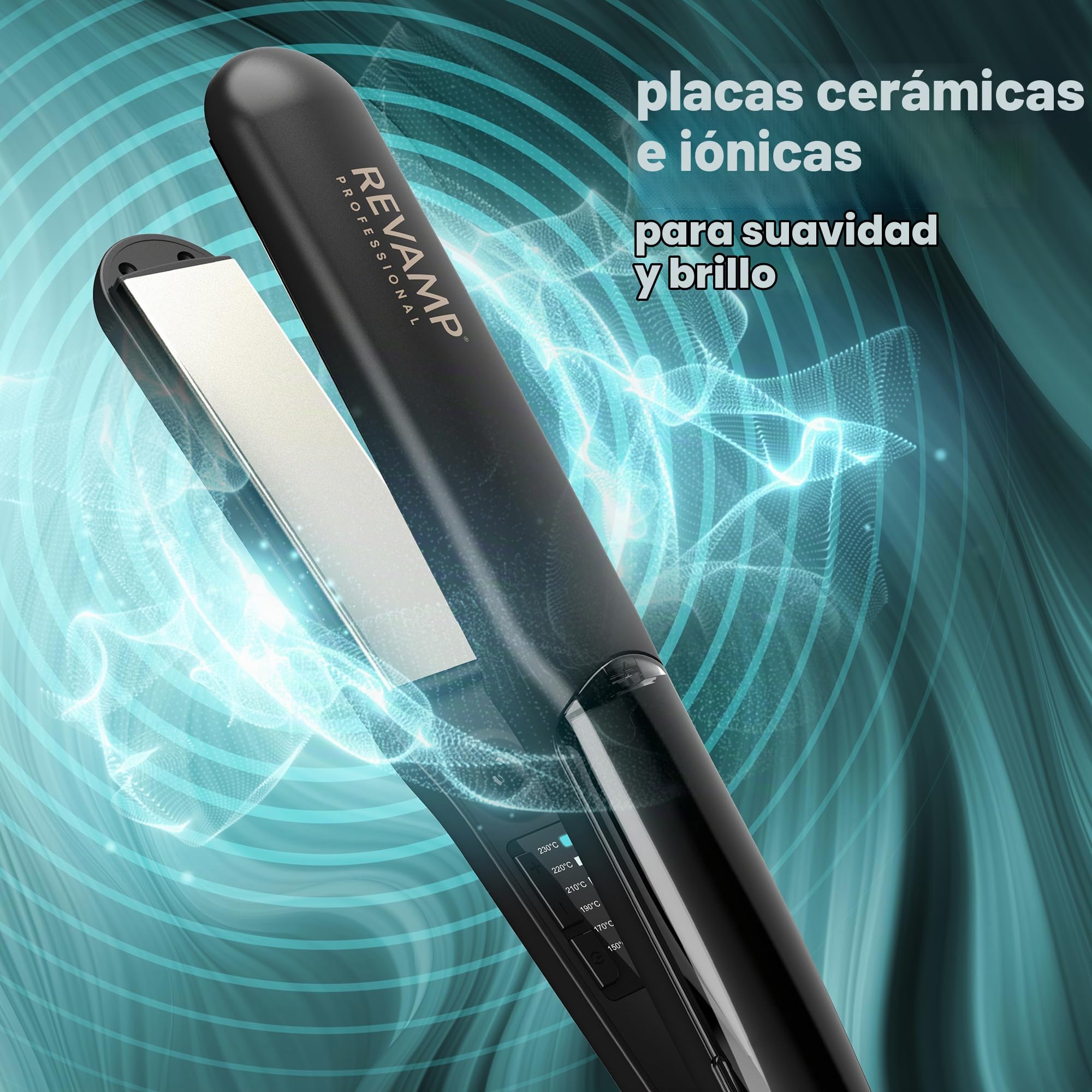 REVAMP Steam Care Plancha de Pelo de Vapor Cerámica - Iónica | Placas Iónicas, Alisado Profesional, sin Frizz, Cabello Hidratado, Calentamiento Rápido
