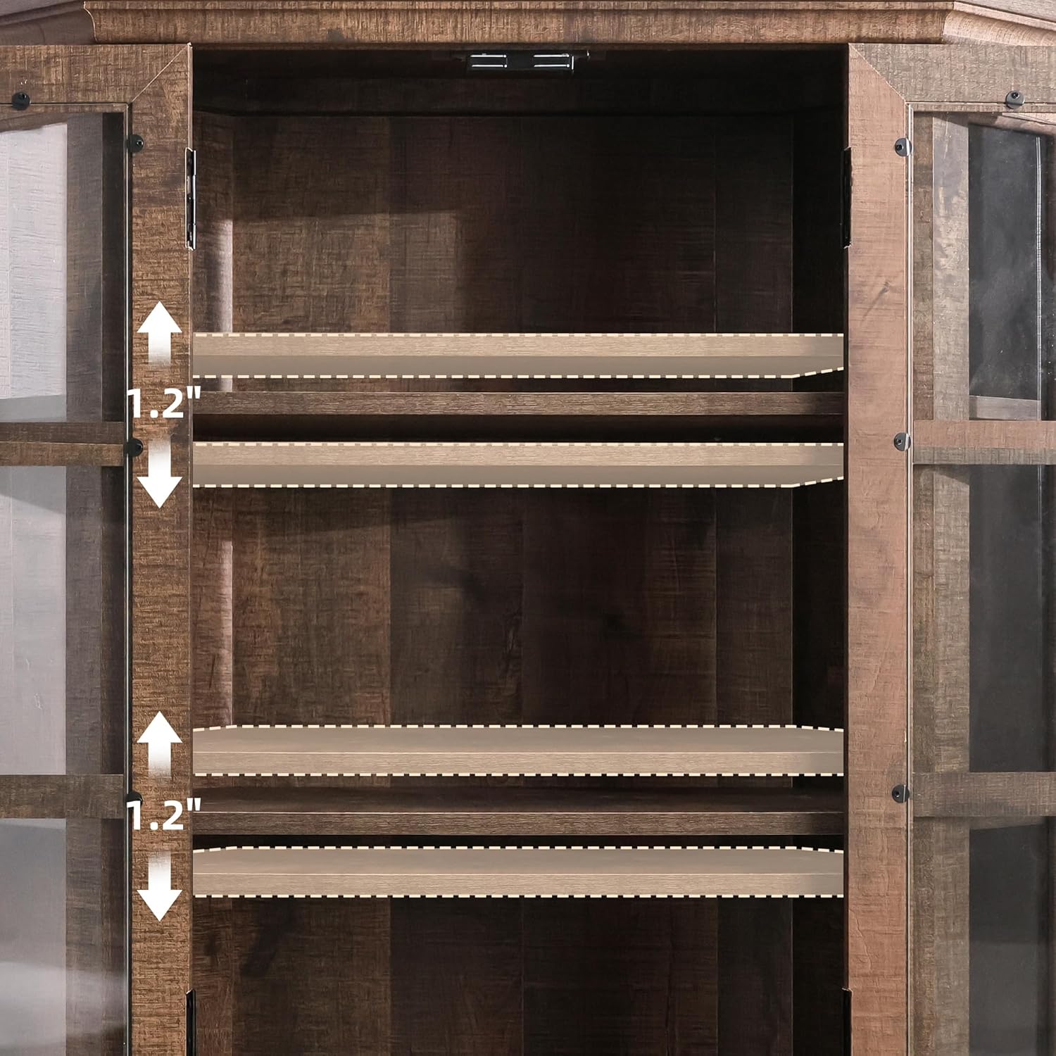 ALBAD 67 Inch Corner Curio Cabinets with Glass Doors 6 Tiers Tall Wood Display Cabinet for Dining Room Living Room Home Bar Ideal for China/Wine/Liquor/Collectibles, Retro Brown