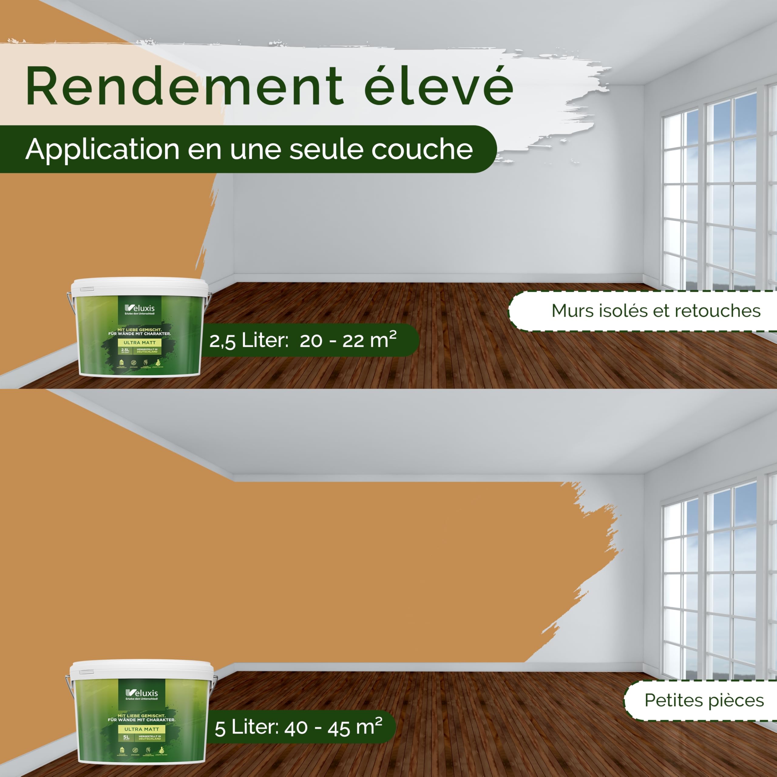 Peinture murale orange pour intérieur - 5 litres et classe d'opacité 1, sans traces, anti-gouttes et écologique, sans COV - (Salted Caramel)