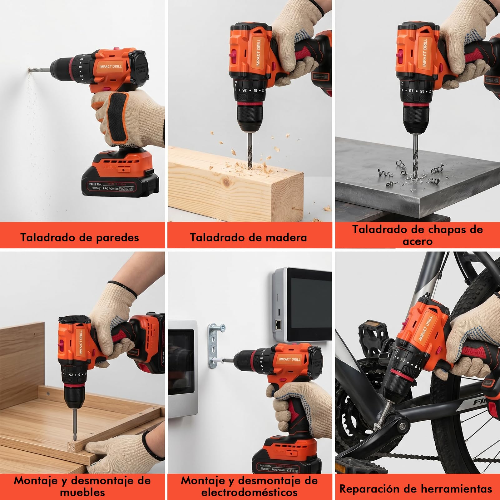Taladro Percutor a Batería 21V, 2 Baterías 1.5Ah, 50Nm, 20+1 Ajustes de Par | Taladro Atornillador Eléctrico, 2 Velocidad, 24 Accesorios, LED Luz para Hogar, Bricolaje, Destornillador Eléctrico Brushless