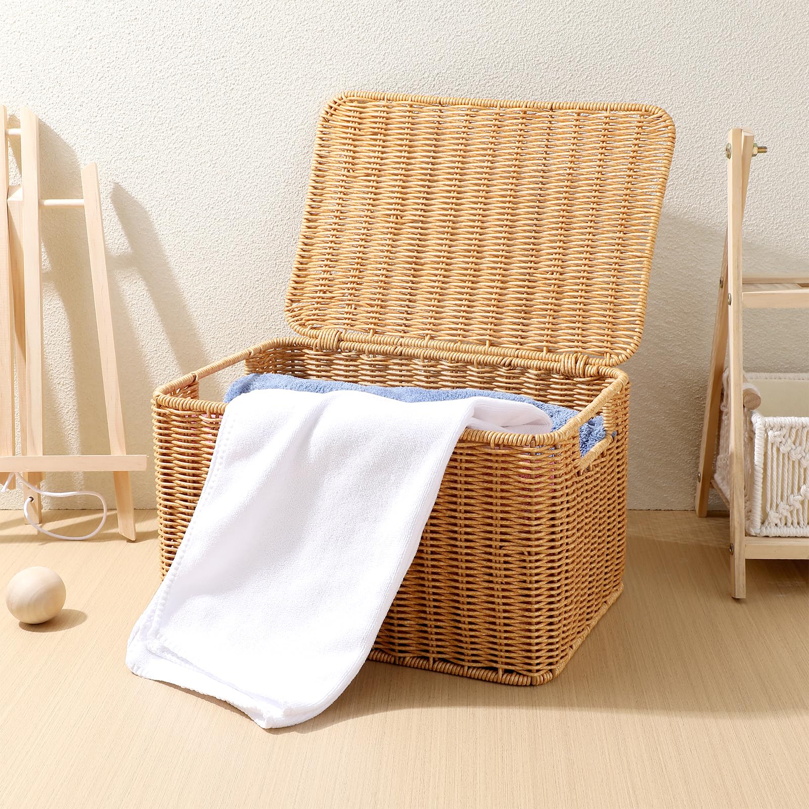 Cesta Biancheria Vimini Cestini Per Con Coperchi: Contenitori Per Cestini Intrecciati A Mano In Intrecciate Con Struttura In Metallo Baule Vimini