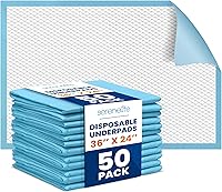 SereneLife Disposable Underpads 50 Ct Super Absorbent Leak-Proof 36x23 In for Pets Babies Adults Incontinence