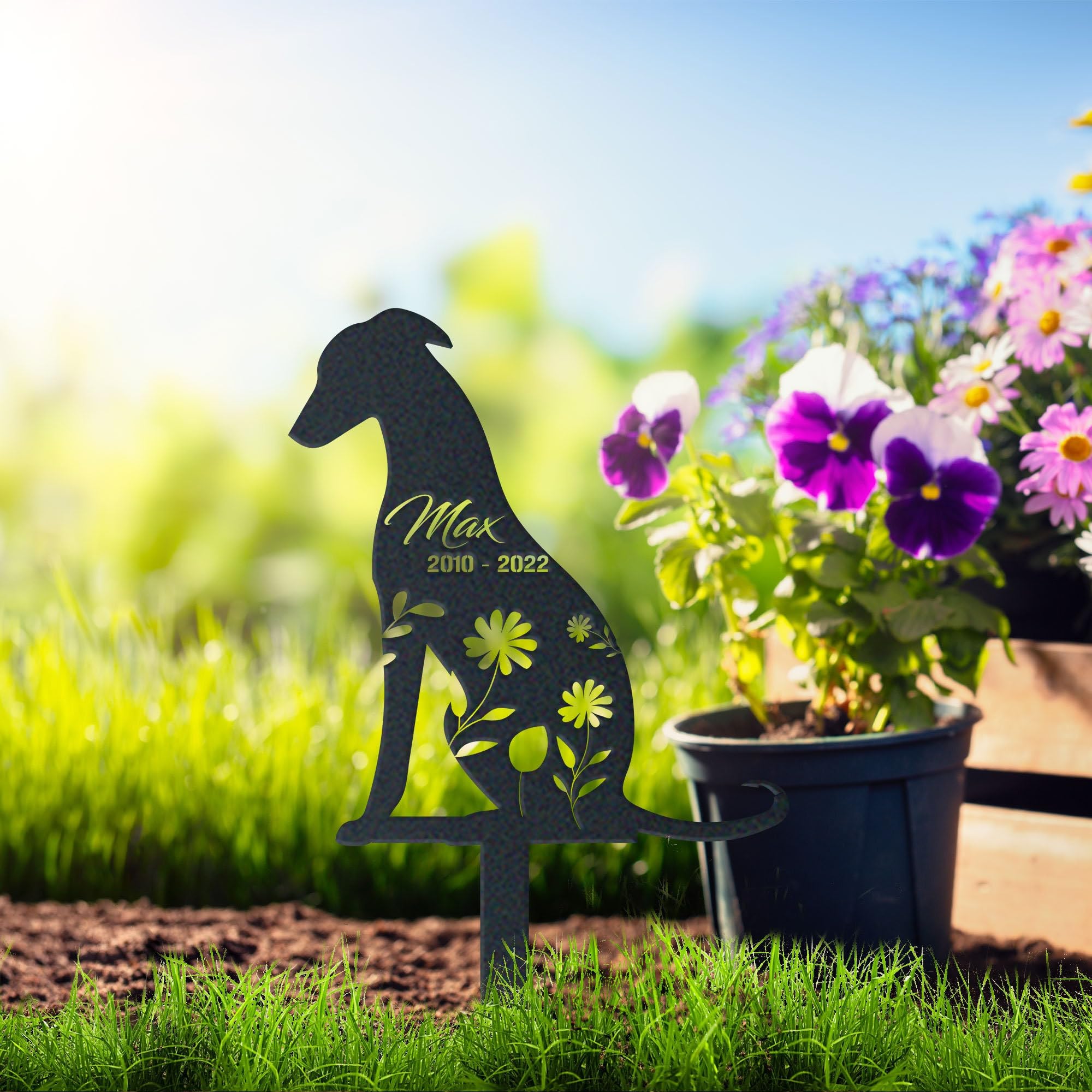 Personalised Dog Memorial Gift, Greyhound Dog Memorial Plaques, Metal Garden Decor, Custom Name Sign, Pet Grave Marker for Dogs, Headstone, Pet Bereavement Gifts, Remembrance Plaque