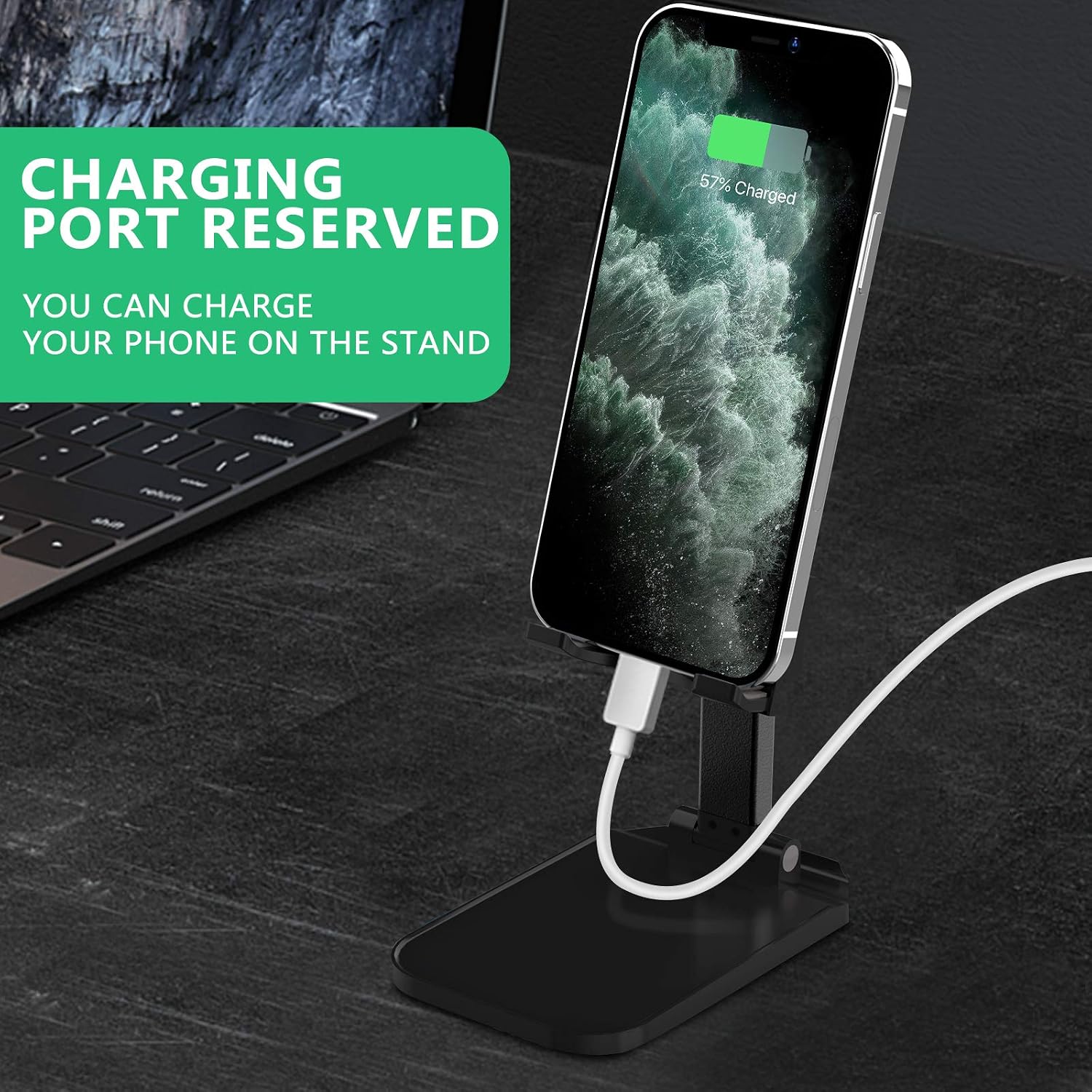 Senose Cell Phone Stand for Desk, Adjustable Foldable Phone Holder for Office, Desktop Mobile Phone Accessories, Compatible for iPhone, Samsung, iPad, Tablet