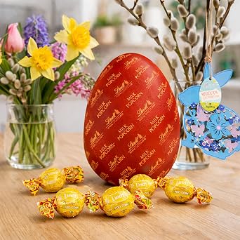 Lindt Chocolates Easter Egg for Easter Gifts - Large Milk Chocolate Egg with Popcorn Truffles 245g & Topline Wooden Easter Decoration. Great Gifts for Women, Hampers, Egg Hunt