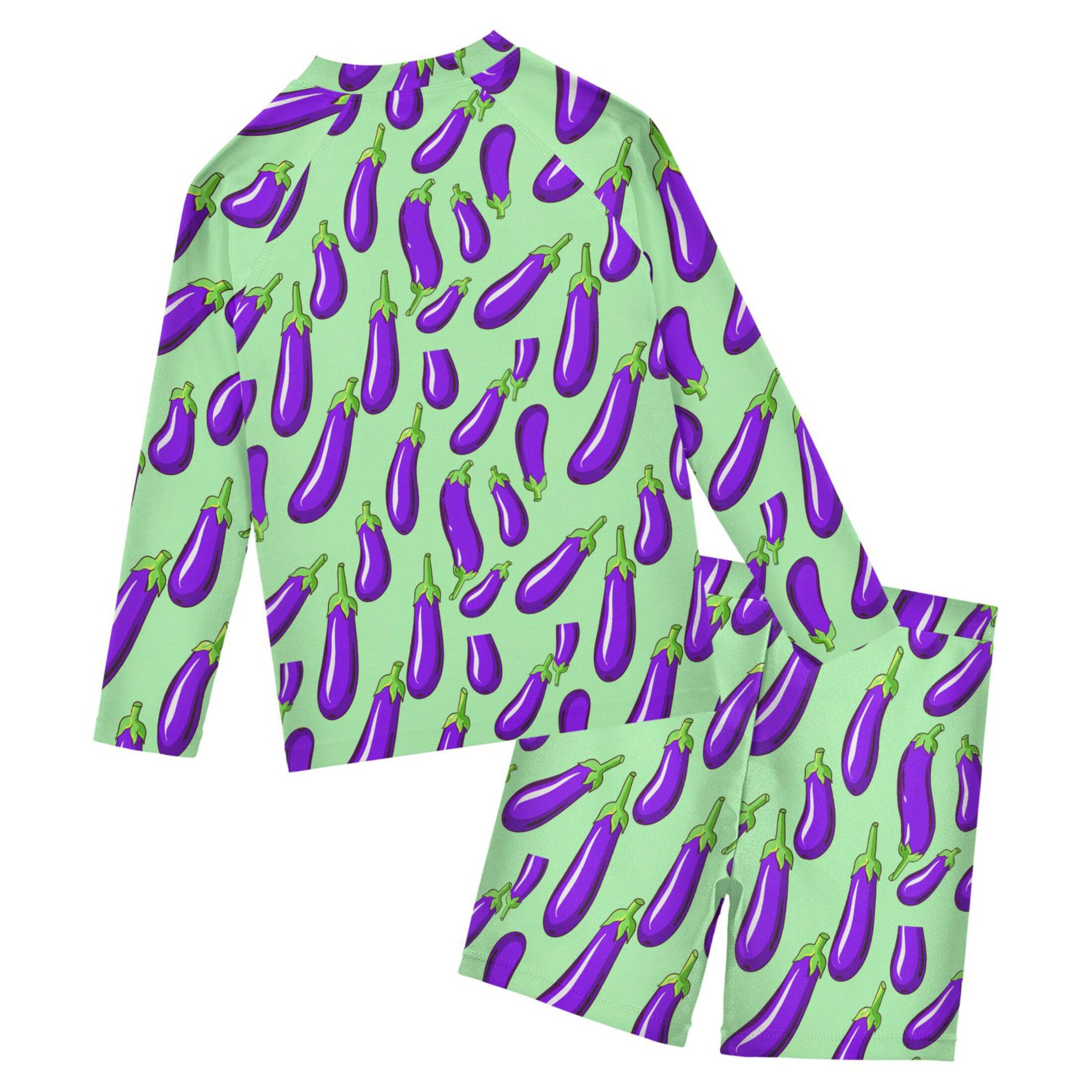 Purple Eggplant Vegetable Baby Boys' Toddler Long Sleeved Rashguard Swim Bathing Suit Set B0404762