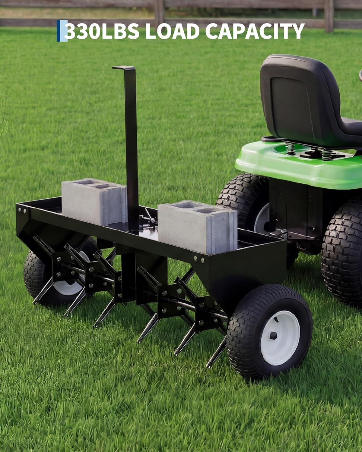 40-Inch Tow Behind Aerator, Heavy Duty Plug Aerator with Universal Hitch, Lawn Aerator Tow Behind with Steel Tines, Tray & Inflatable Wheels for Gardens, Lawns and Farms, Black