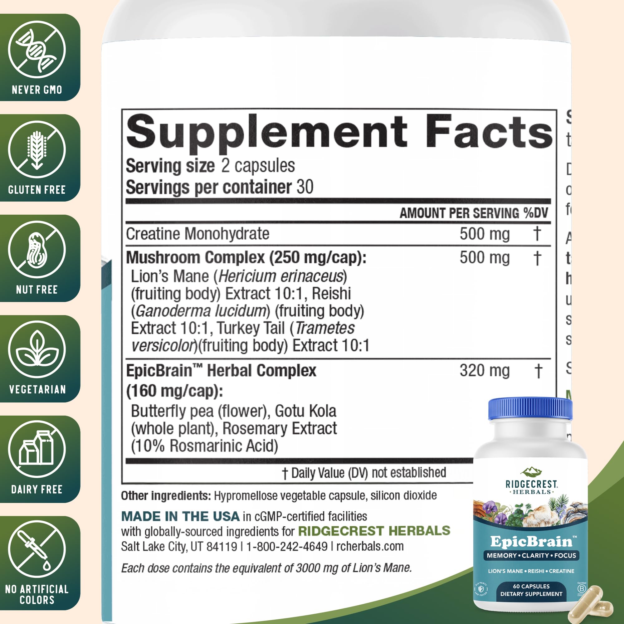 RidgeCrest Herbals EpicBrain Nootropic Memory and Focus Support 60 Ct — Amazon image 3