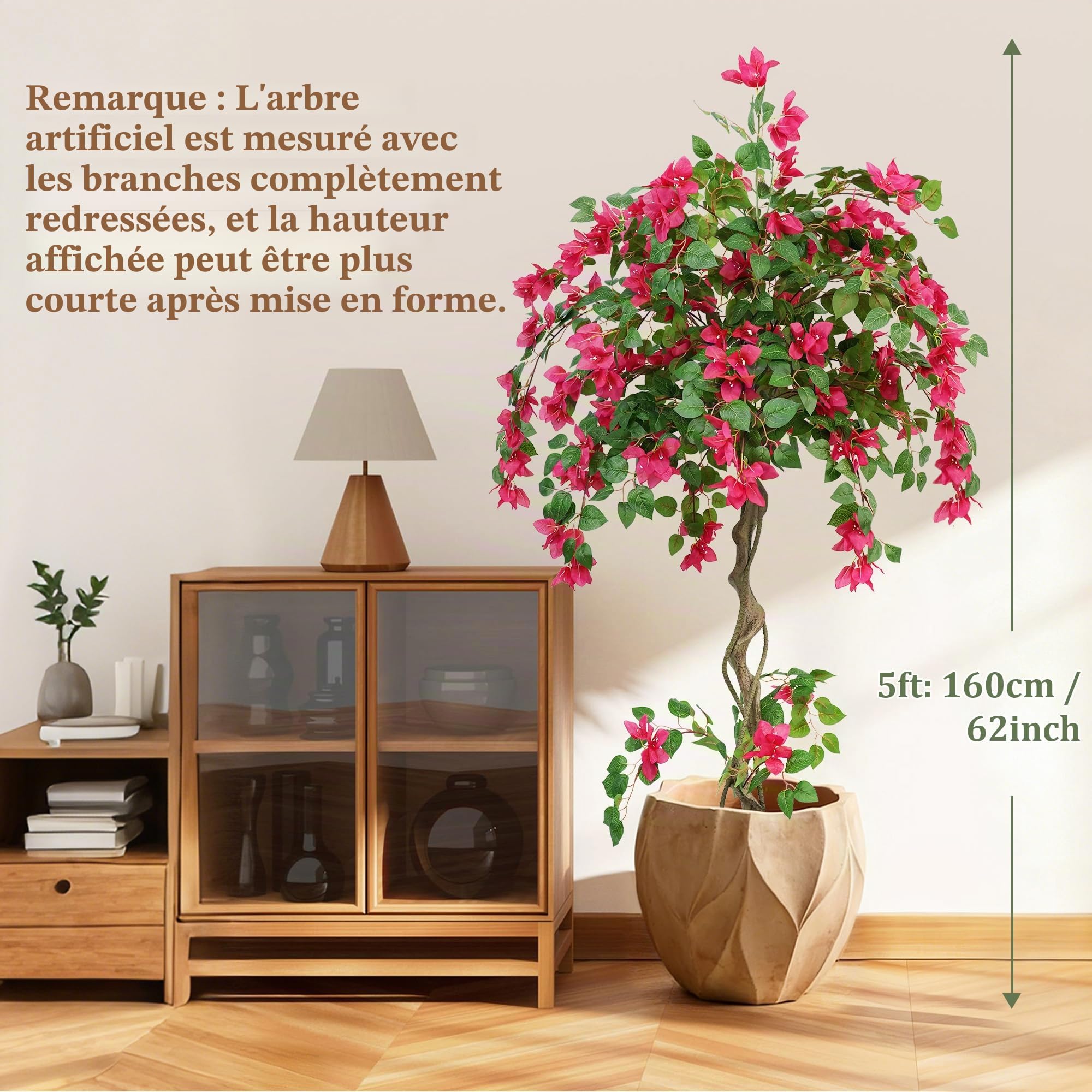 Plante Artificielle Bougainvillier Faux Arbre à Fleurs 160cm | Résistant UV, Feuillage Dense, Arbre Artificiel Extérieur Intérieur en Pot, Décoration pour Salon Chambre Entrée Jardin Fête