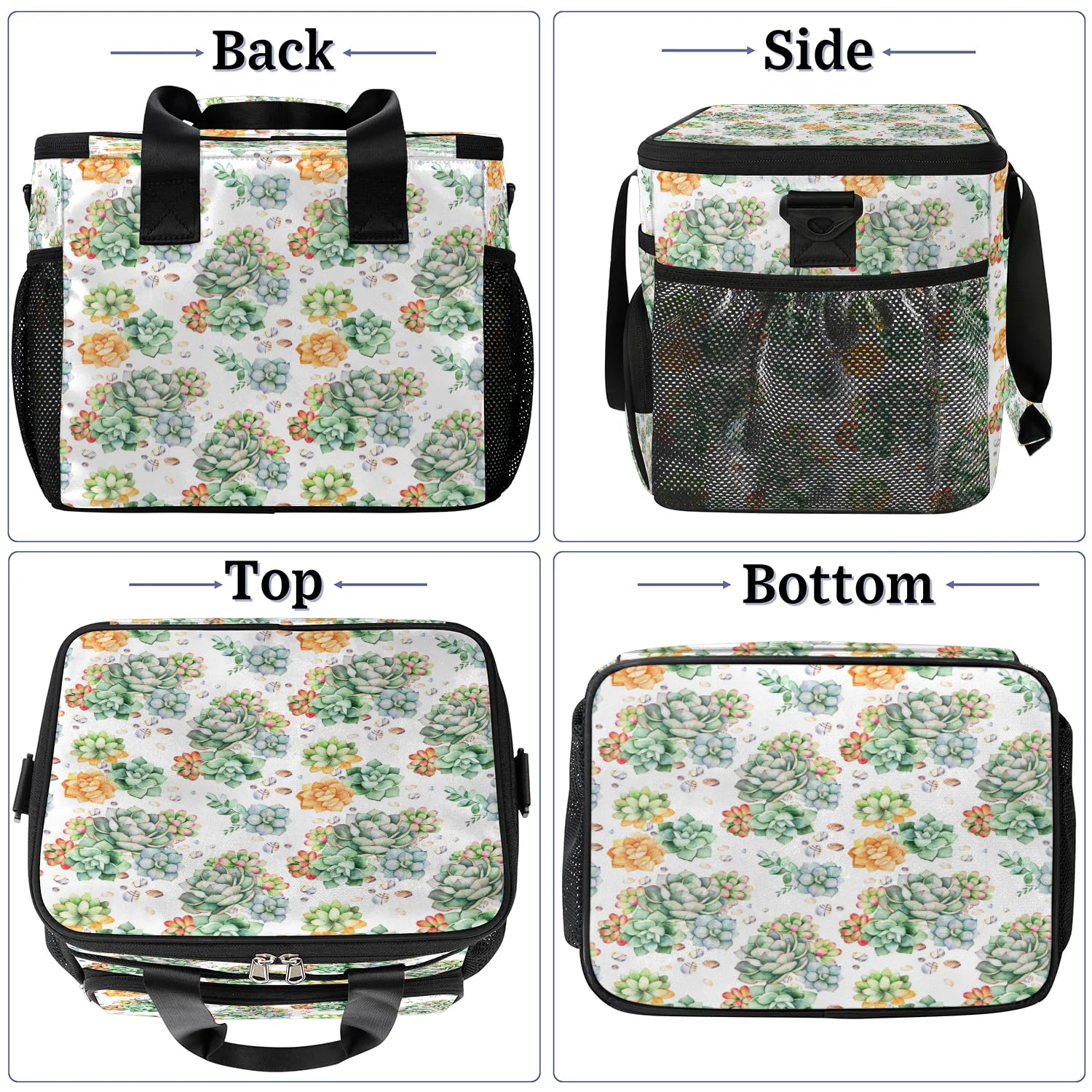 Grand sac à déjeuner isotherme pour adultes, hommes, femmes, enfants, filles, garçons, motif succulent, sac isotherme pour le travail, le pique-nique, le barbecue