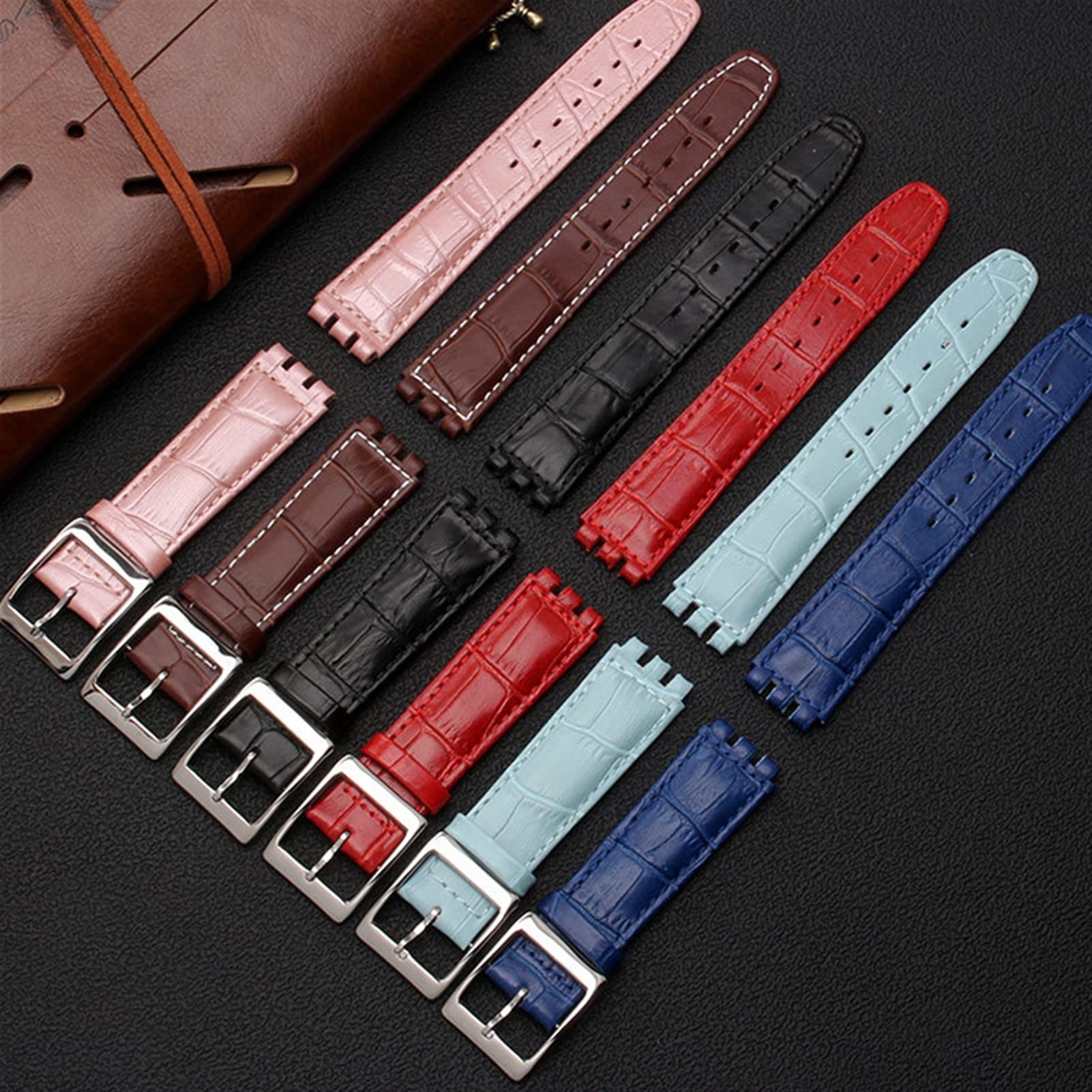 17mm 19mm Véritable Cuir De Veau Bracelet Bracelet Pour Swatch Watch Band Hommes Femmes Alligator Motif Bracelet Accessoires