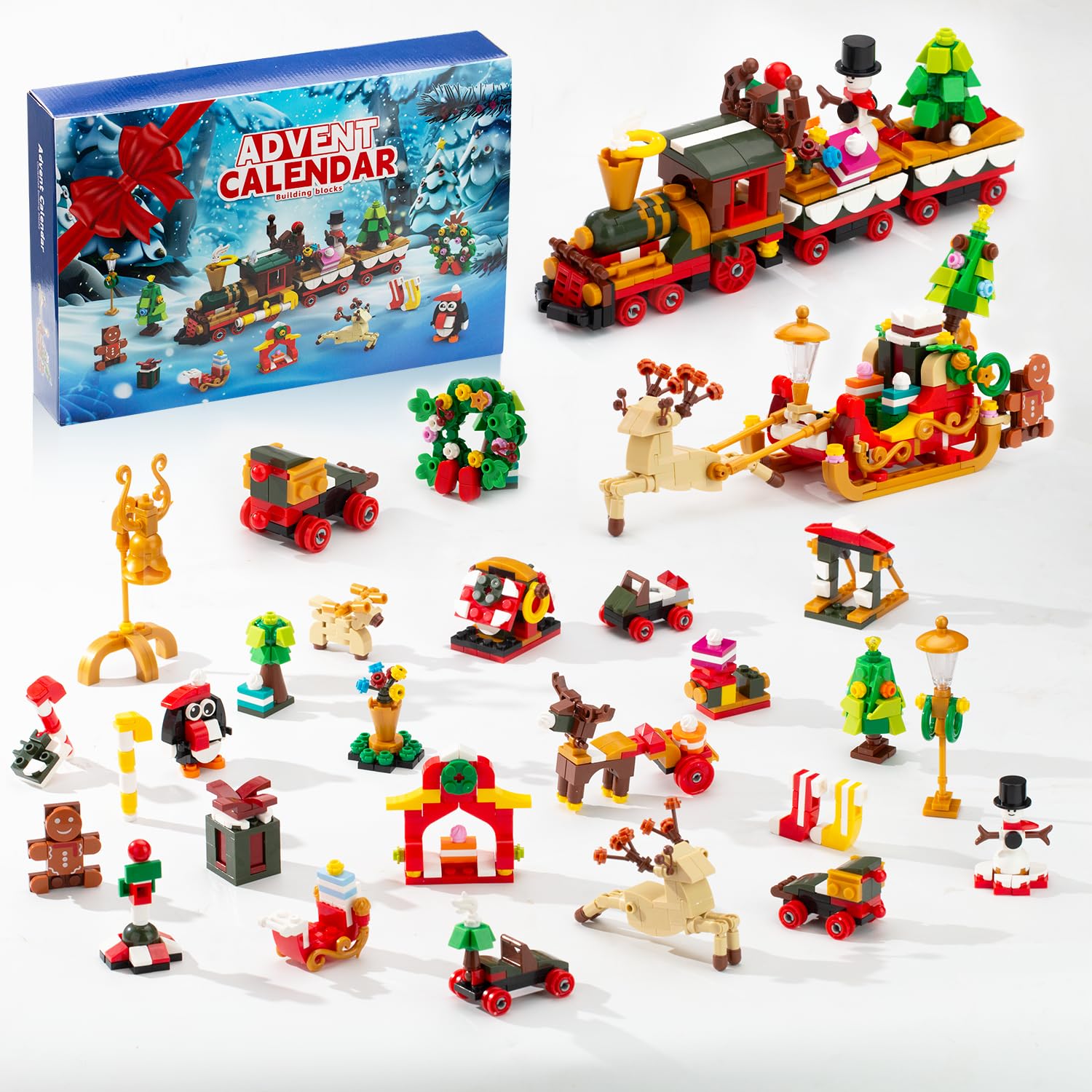 Christmas Building Blocks Children's Arrival Calendar 2024, 24 Day Surprise Countdown Gift Box for Children 6-12 Years Old, 24 in 1 Christmas Tree, Train Building Blocks Toy for Children 6 Years Old+