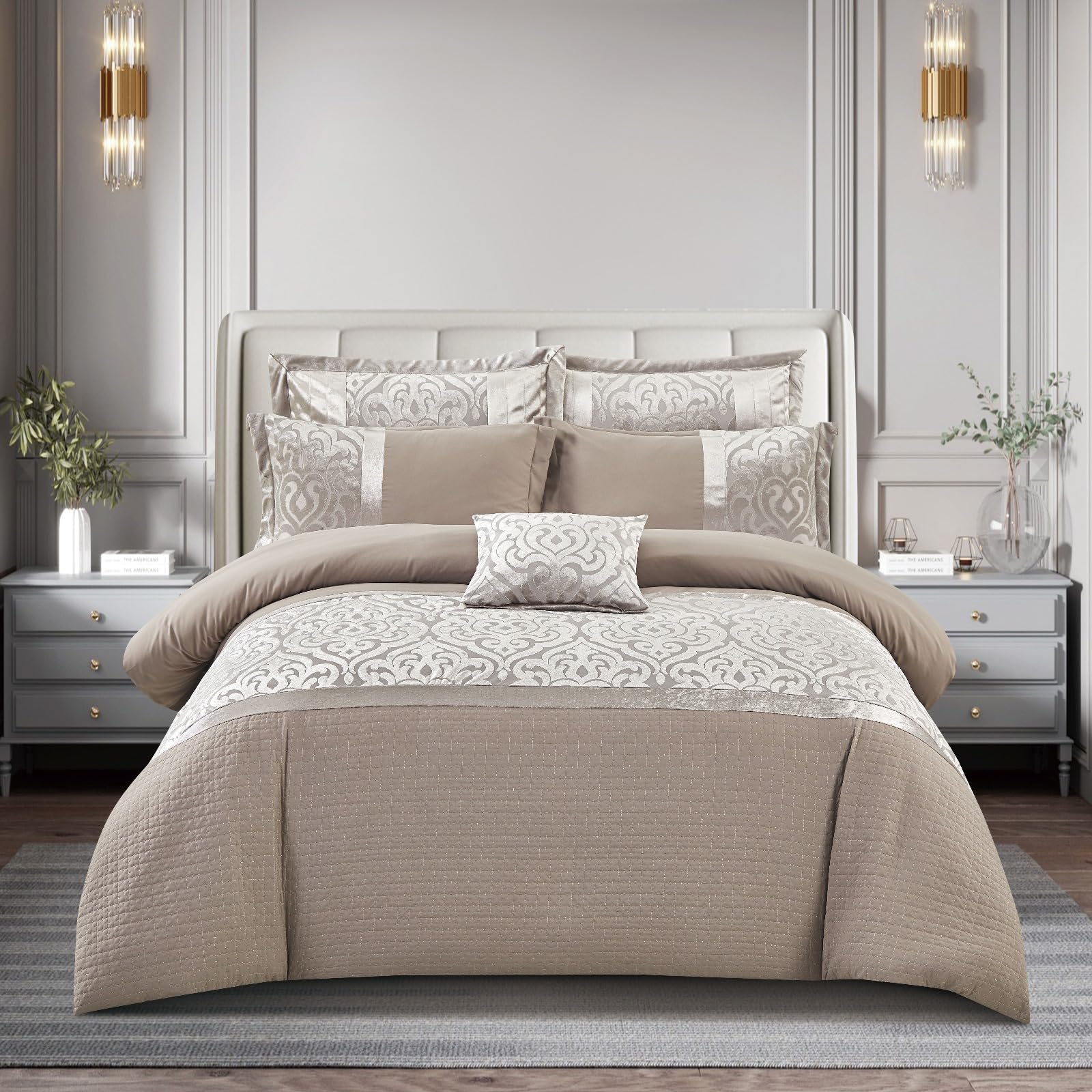 Best Linen Duvet Cover Sets 3 Pcs Jacquard Velvet Quilt Cover Soft Hypoallergenic Bedding Set with 2 Pillow Cases (Infinity Mink, Super King)